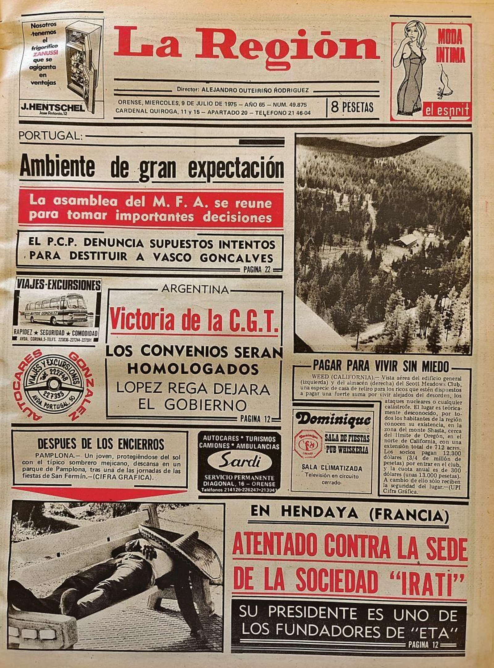 La portada de 1975 de La Región