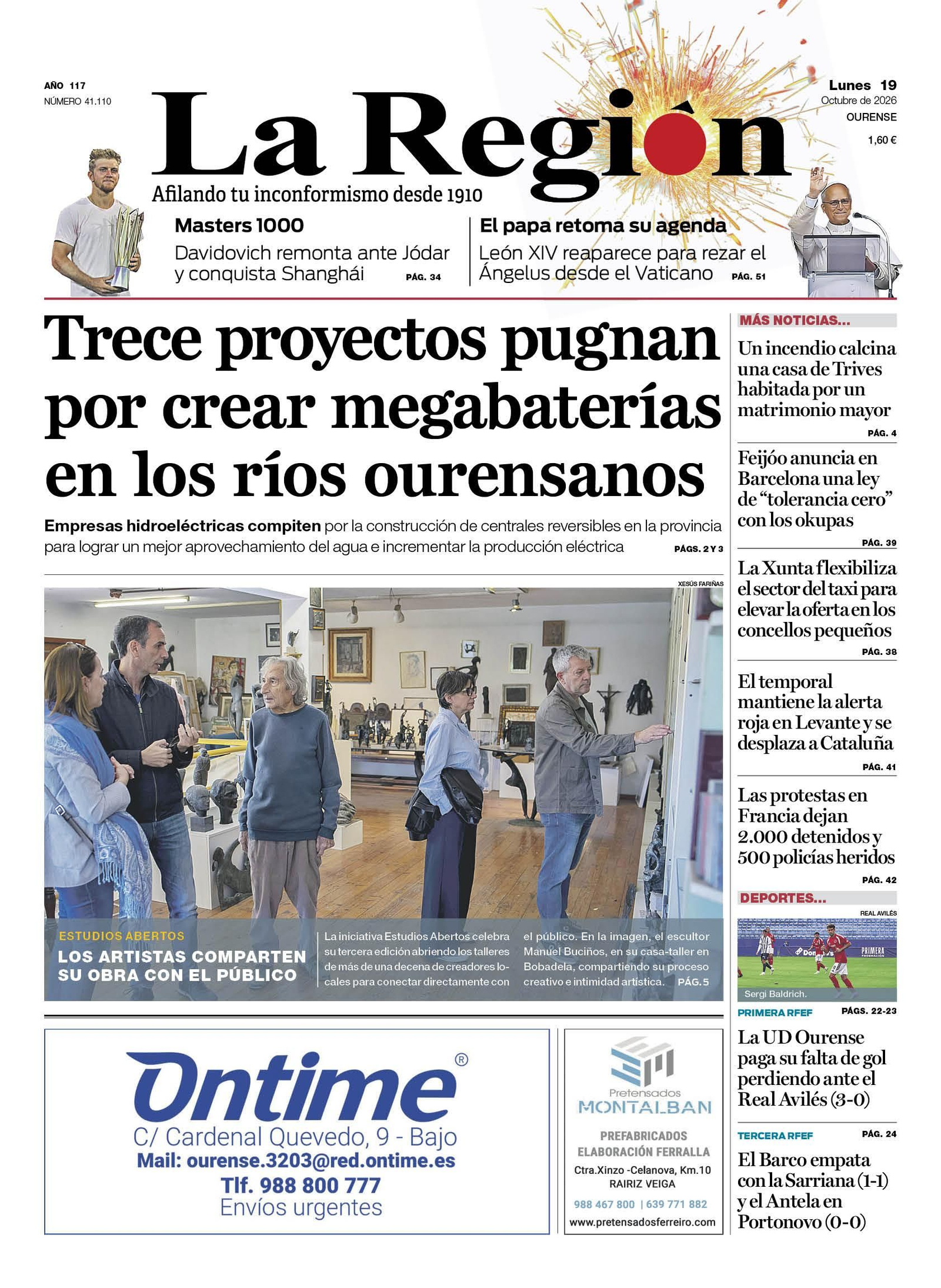 La portada de La Región de este lunes.