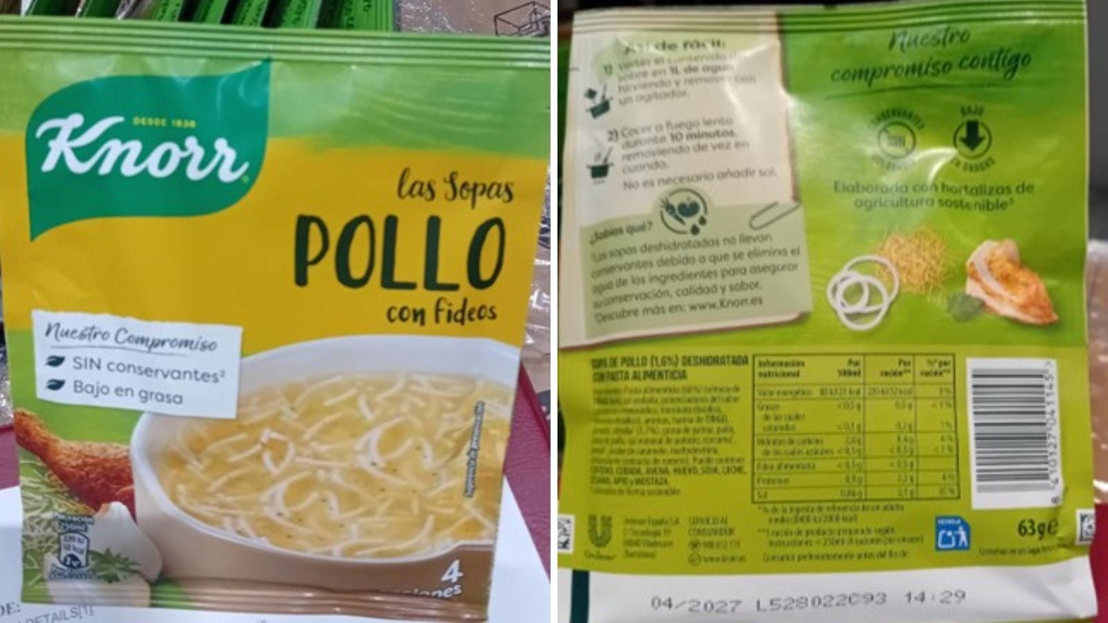 Imagen del producto de sopa afectado