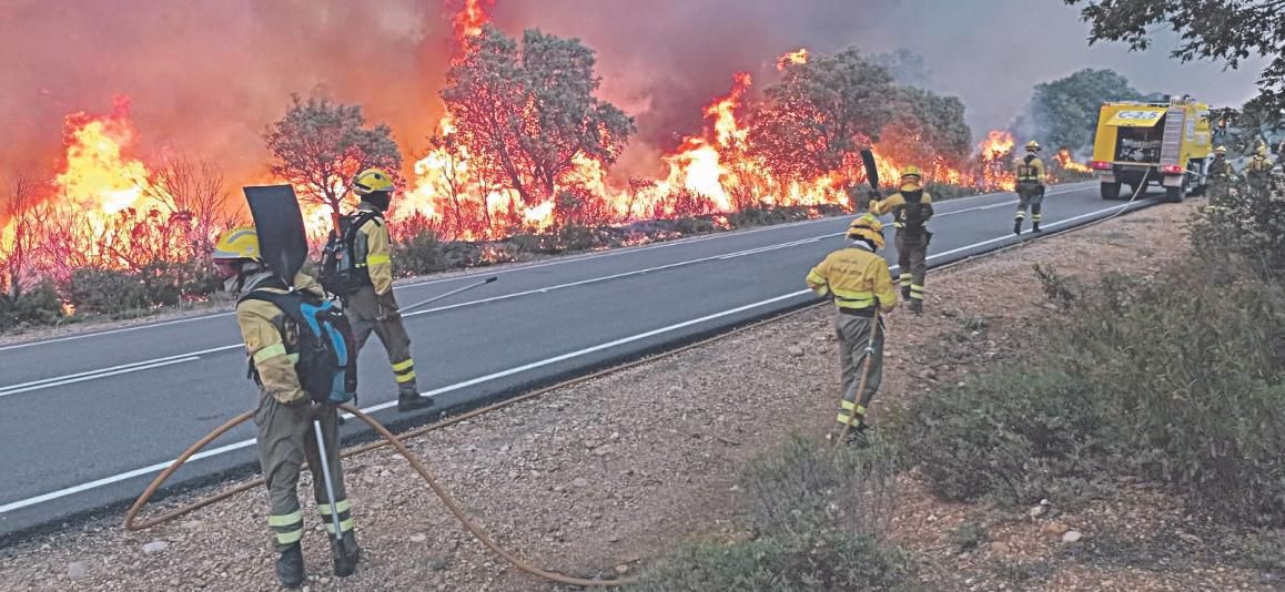 Bomberos de la Brif de Laza y otros efectivos luchan contra el fuego en la Sierra de la Culebra. (BRIF LAZA)