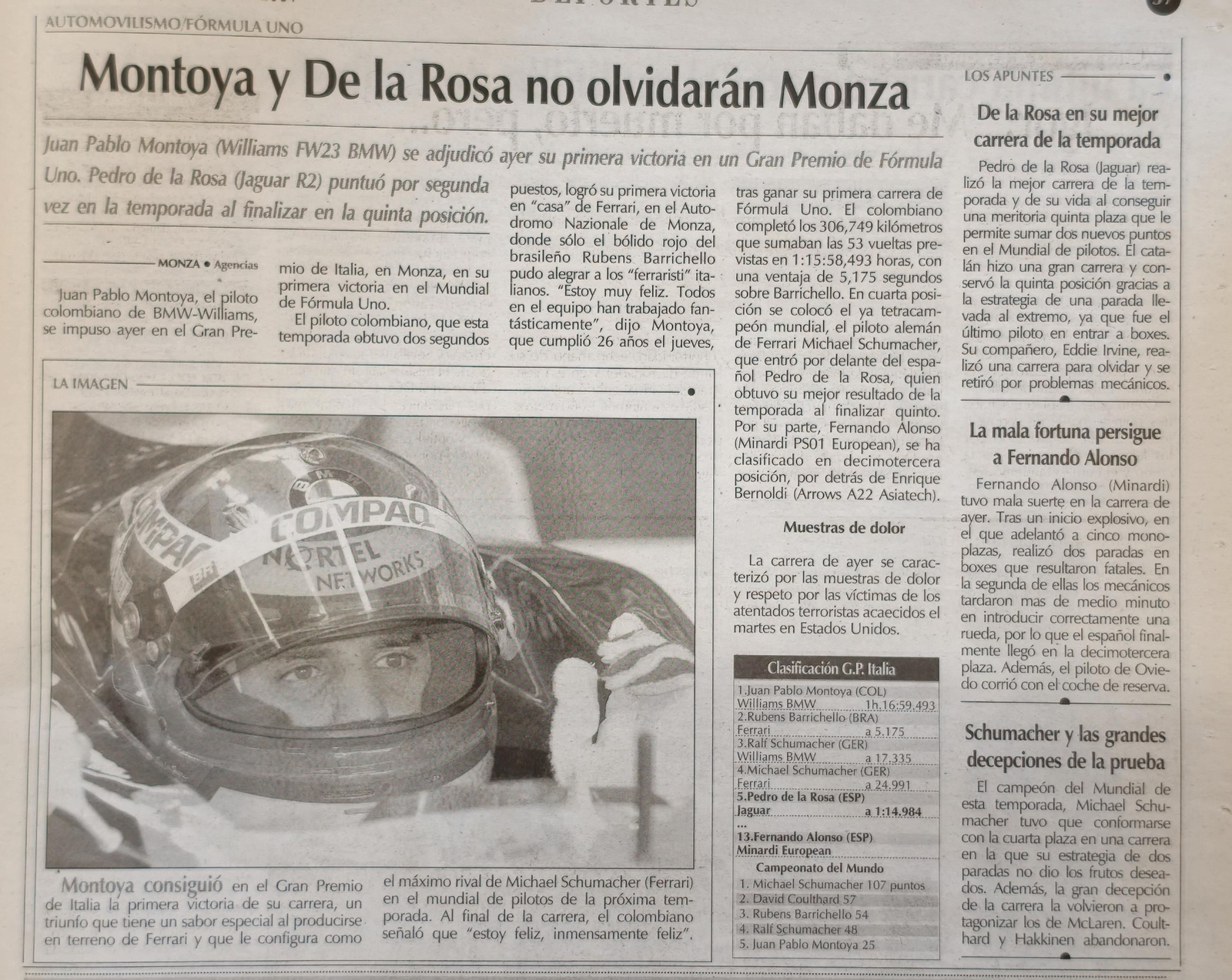 Los titulares de La Región del 18 de septiembre del 2001