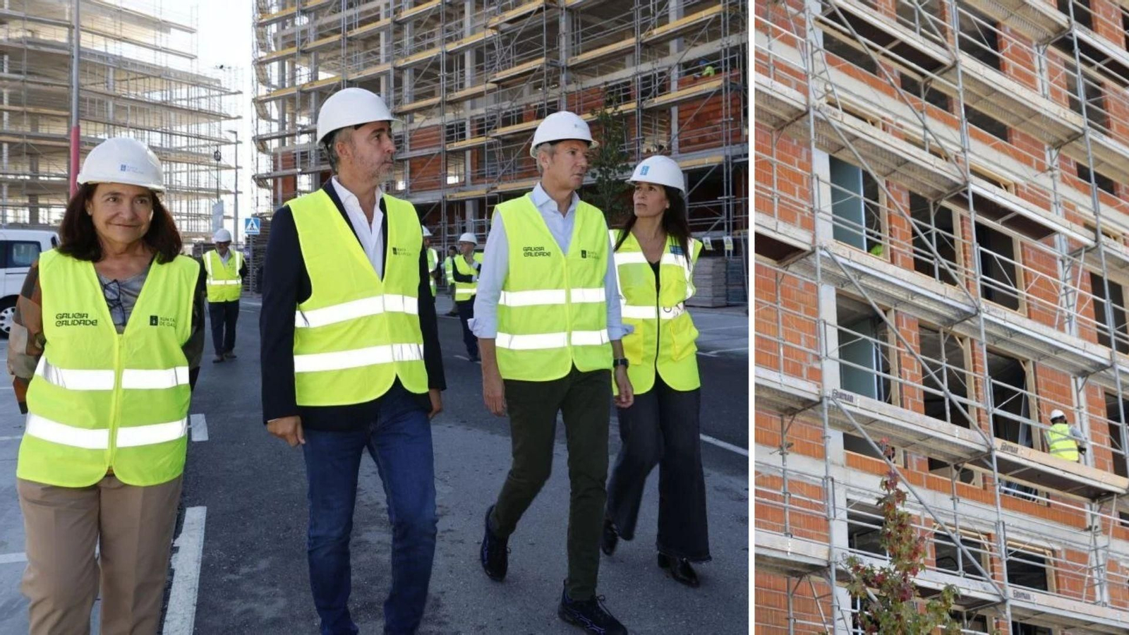 El presidente Alfonso Rueda, durante la visita girada por la mañana a la nueva fase de ampliación del polígono de Navia, donde ya hay varios edificios cerca de terminarse.