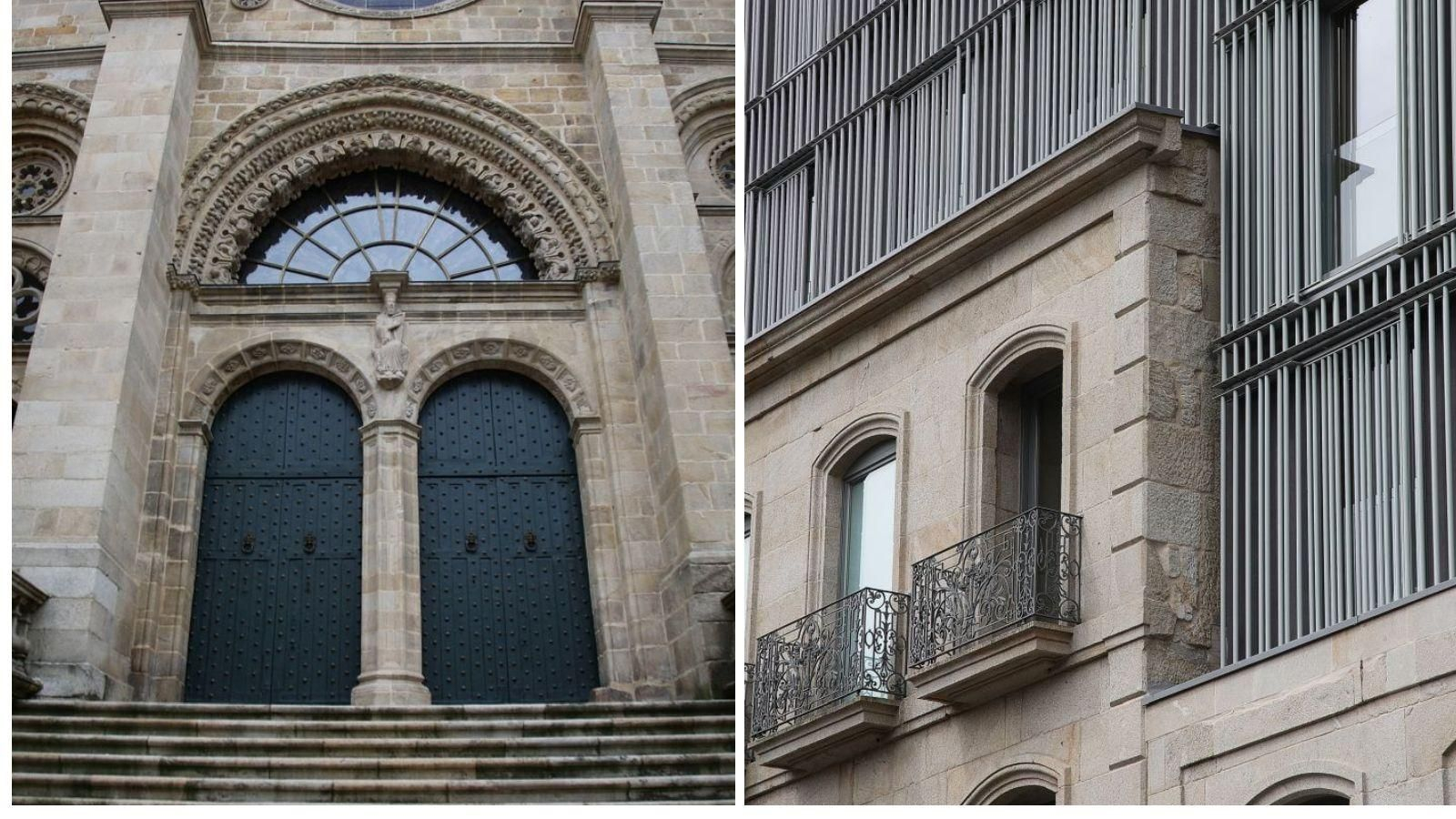 La fachada oeste de la catedral de Ourense, y la combinación de estilos en la rehabilitación de los edificios de la calle Progreso.