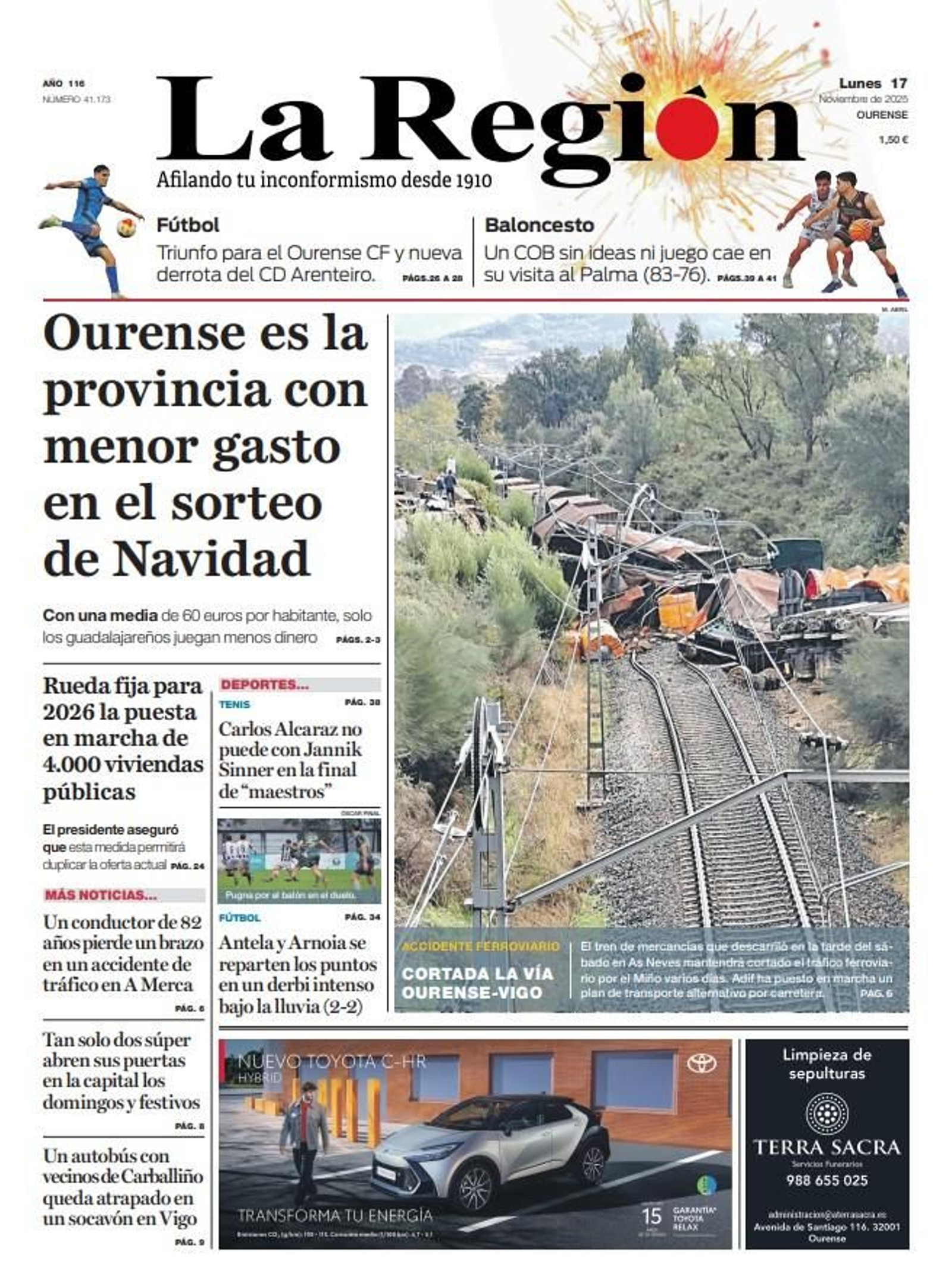 La portada de La Región de este lunes, 17 de noviembre