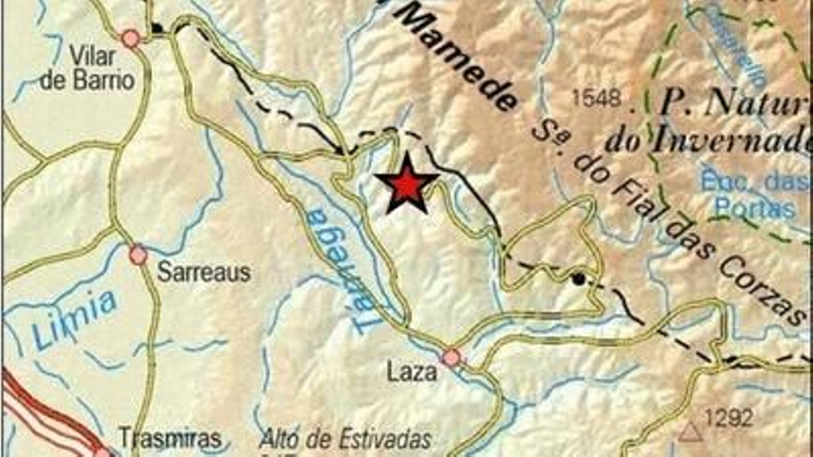 Epicentro del terremoto en Laza.