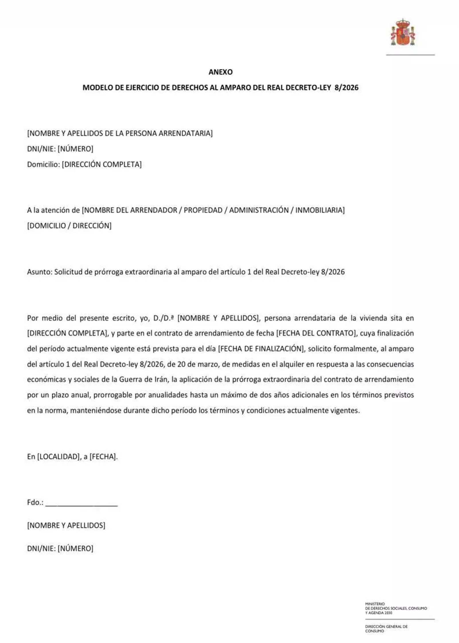 El burofax redactado por Consumo