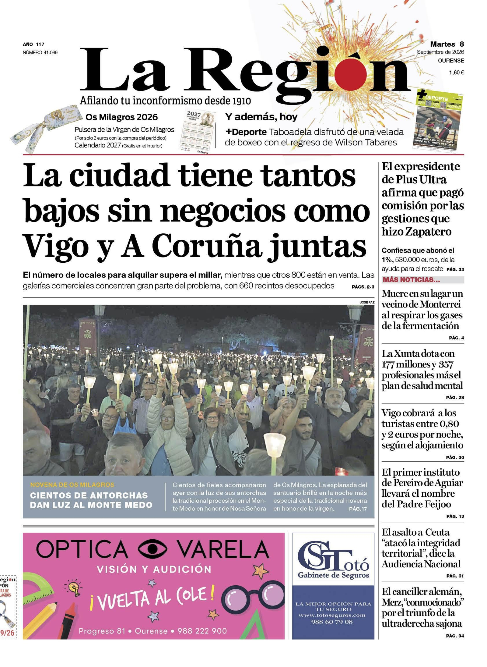 La portada de La Región de este martes.