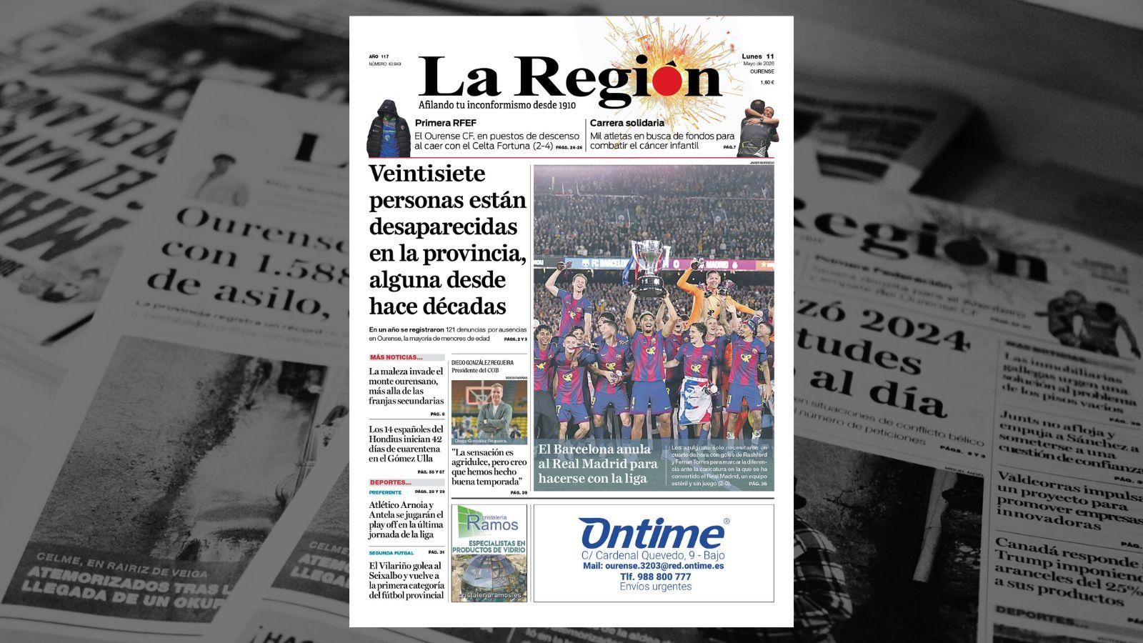 La portada de La Región de este lunes.