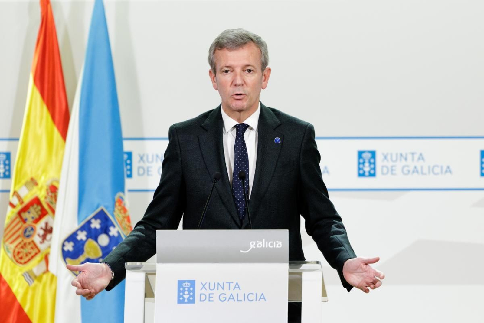 El presidente autonómico, Alfonso Rueda, ayer tras el Consello de la Xunta.