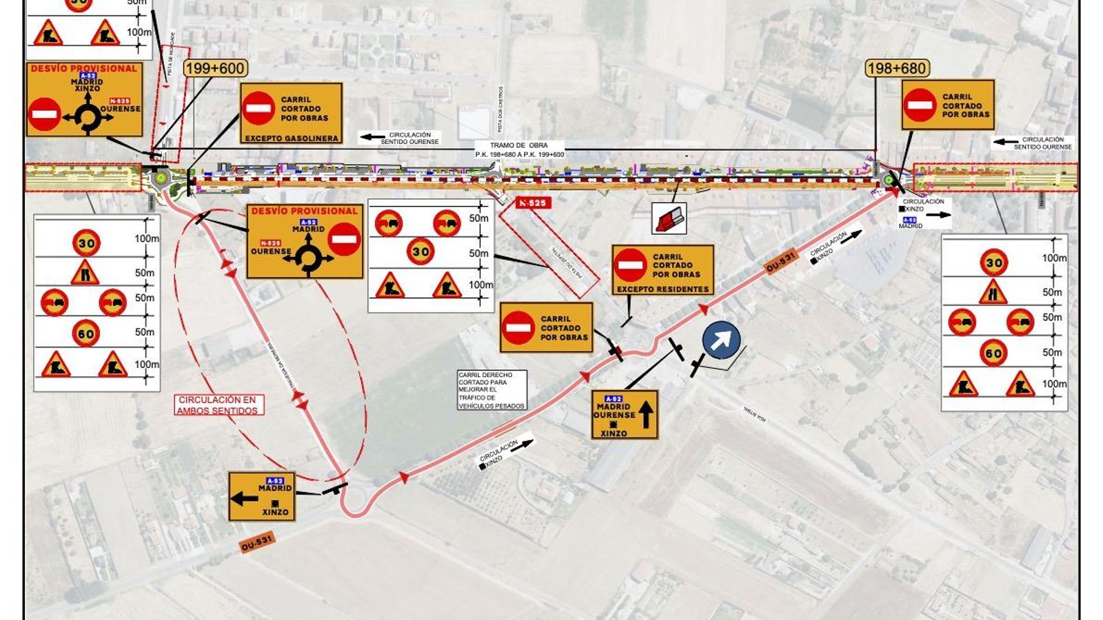 El recorrido para entrar y salir de Xinzo.
