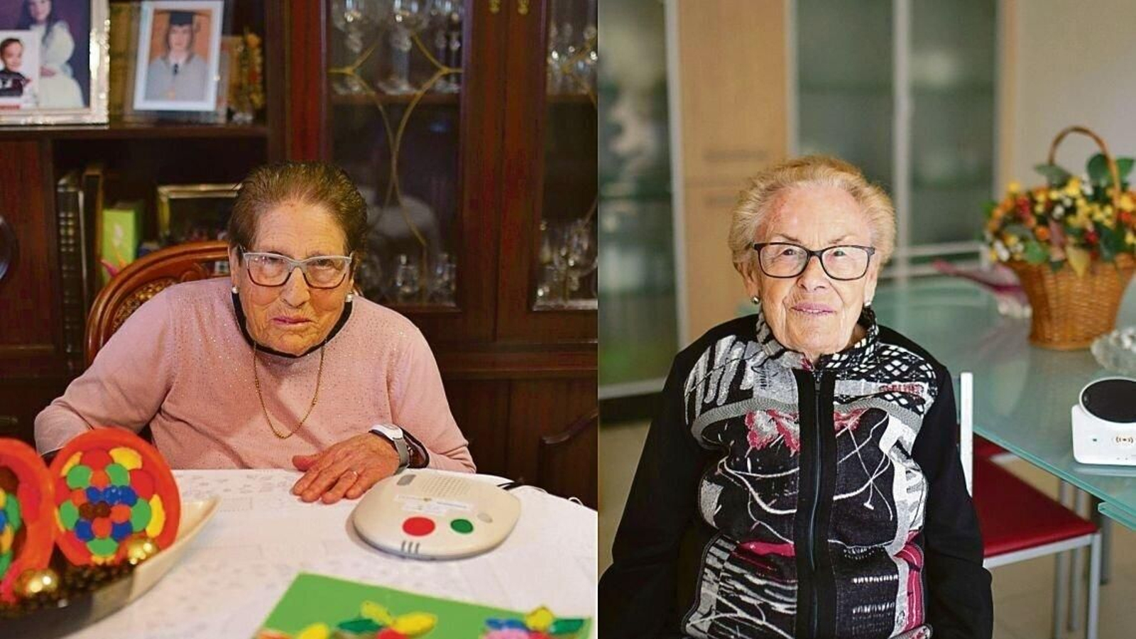 Olimpia Sandianes (izquierda) y Benita Castro (derecha), junto a sus dispositivos de aviso en caso de emergencia.