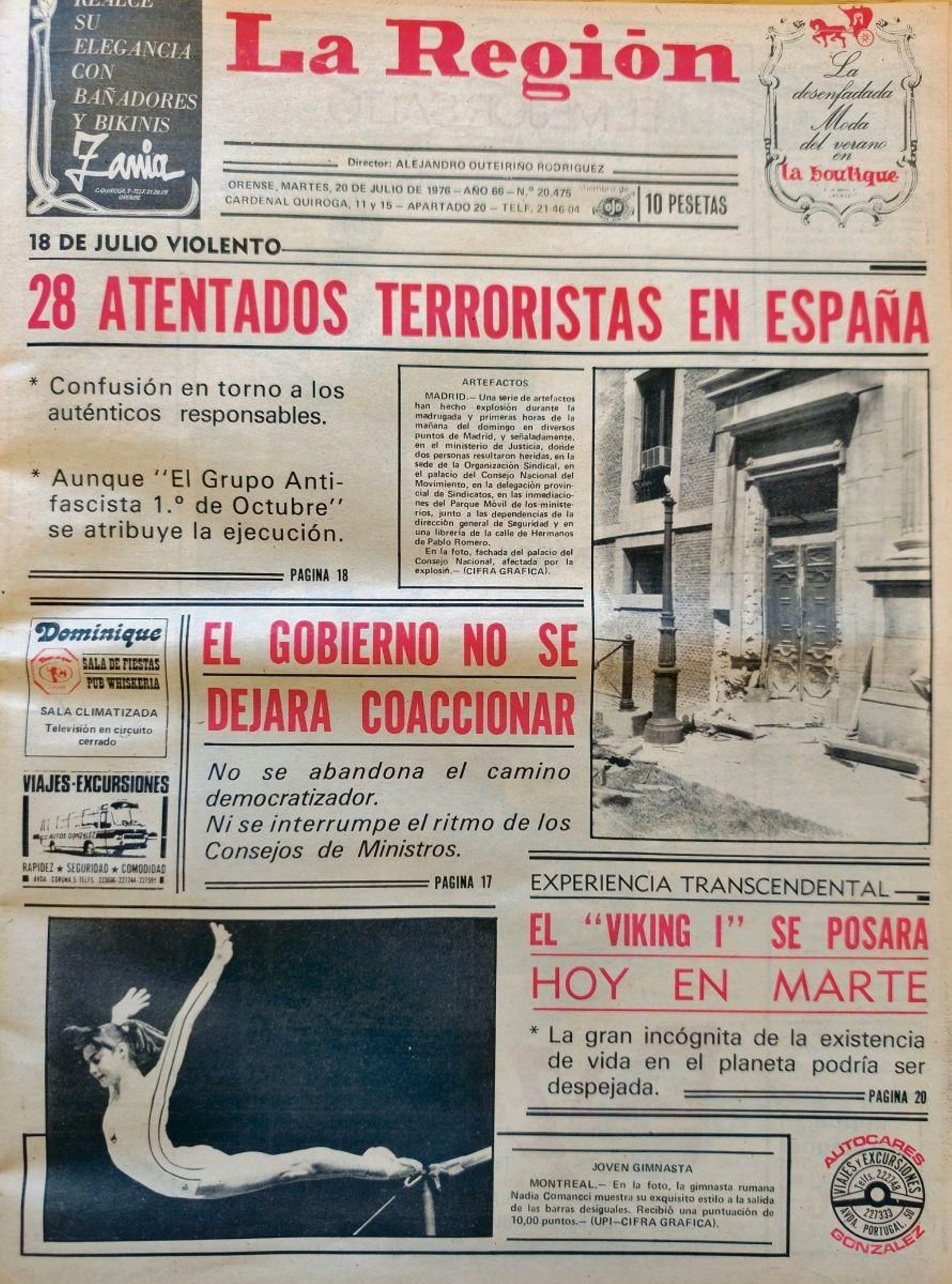 La portada de La Región del 20 de julio de 1976.