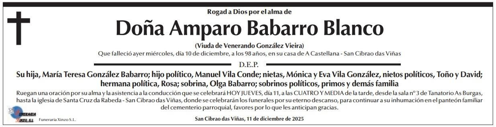 Las esquelas de hoy, 11 de diciembre