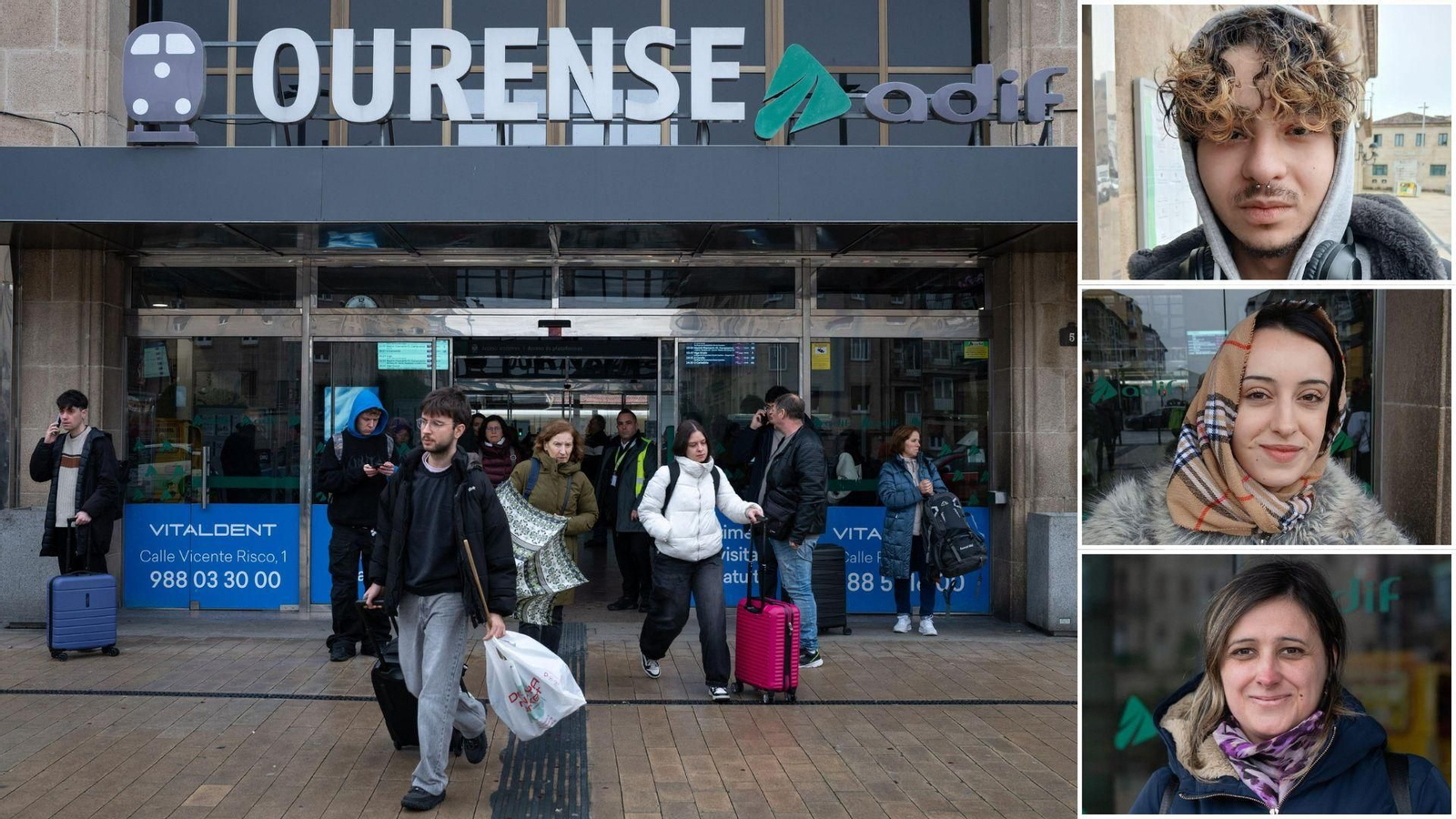 Viajeros saliendo de la estación de tren de Ouernse tras la avería registrada este sábado en el AVE.