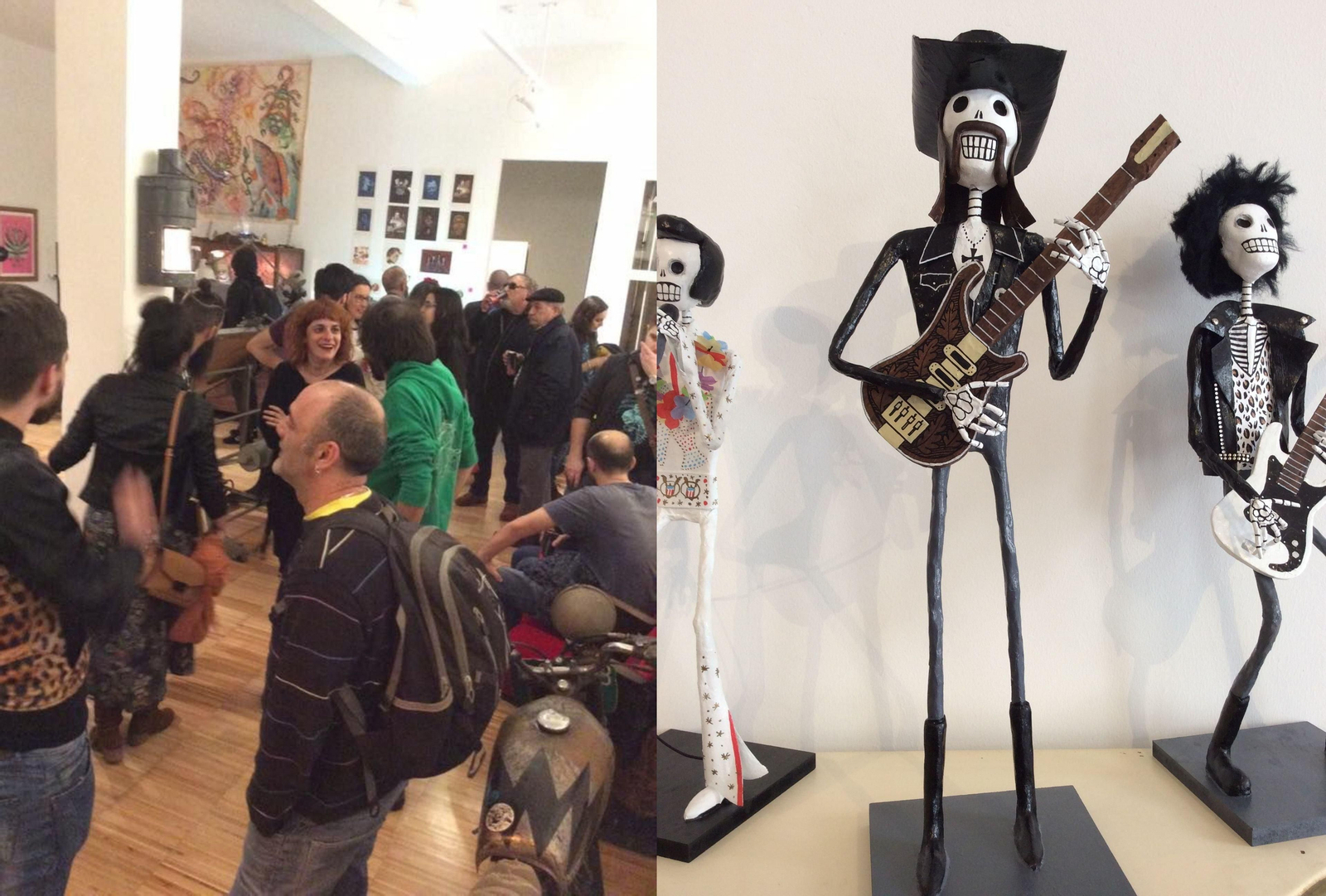 A la izquierda, la inauguración del nuevo salón de tattoo y arte. A la derecha, una de las catrinas de Crixtina.