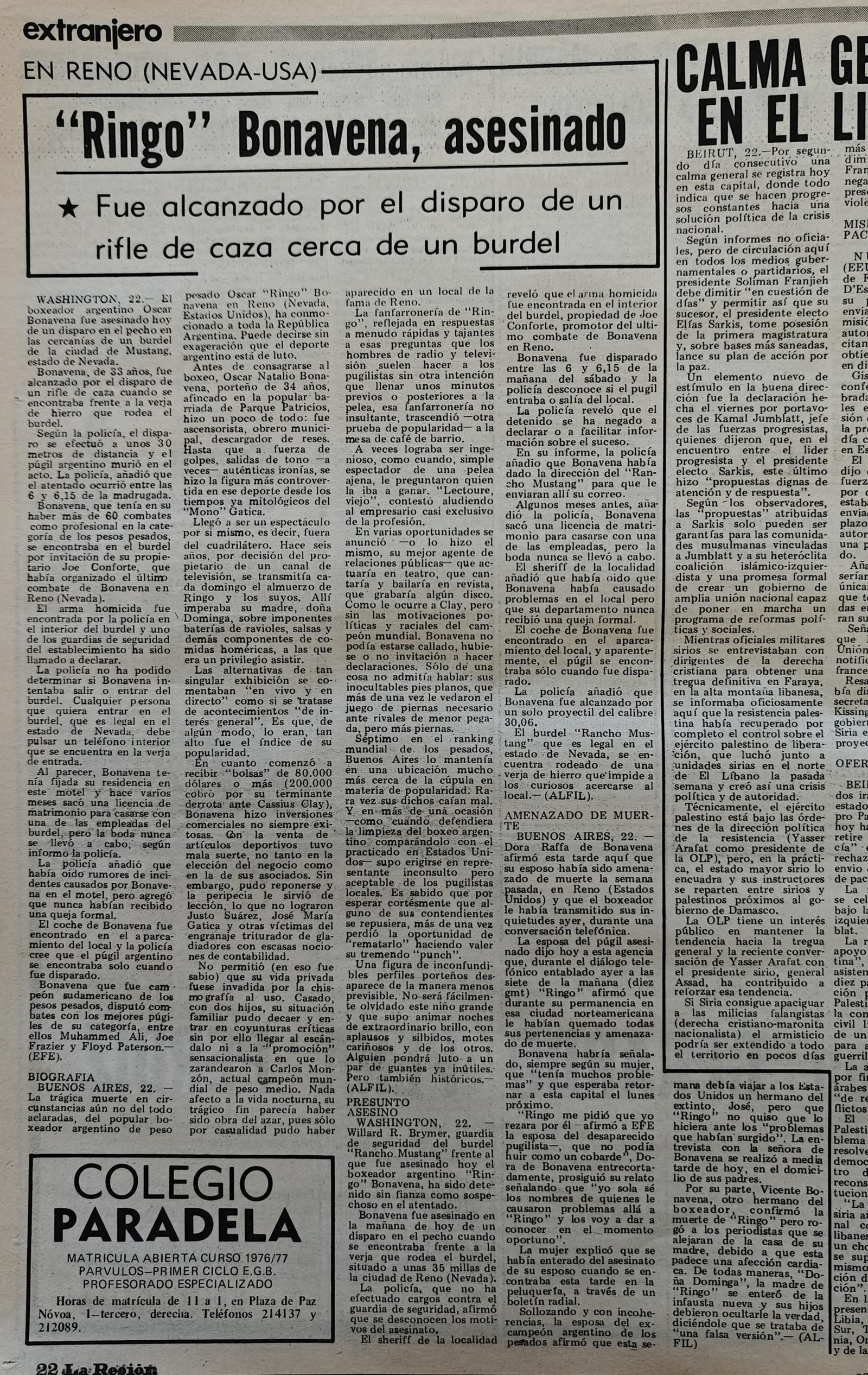 Los titulares de La Región del 23 de mayo de 1976