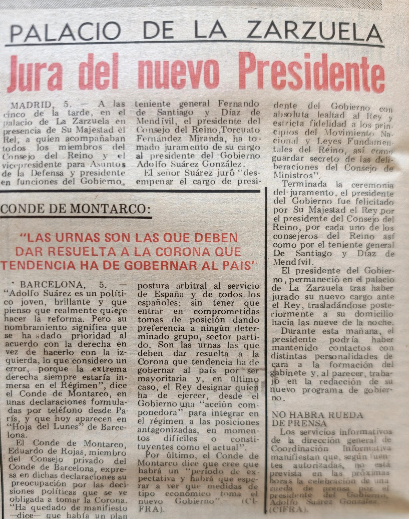 Los titulares de La Región del 6 de julio de 1976