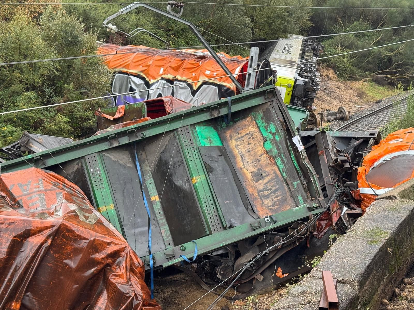 Galería | Descarrilamiento de un tren de mercancías en As Neves