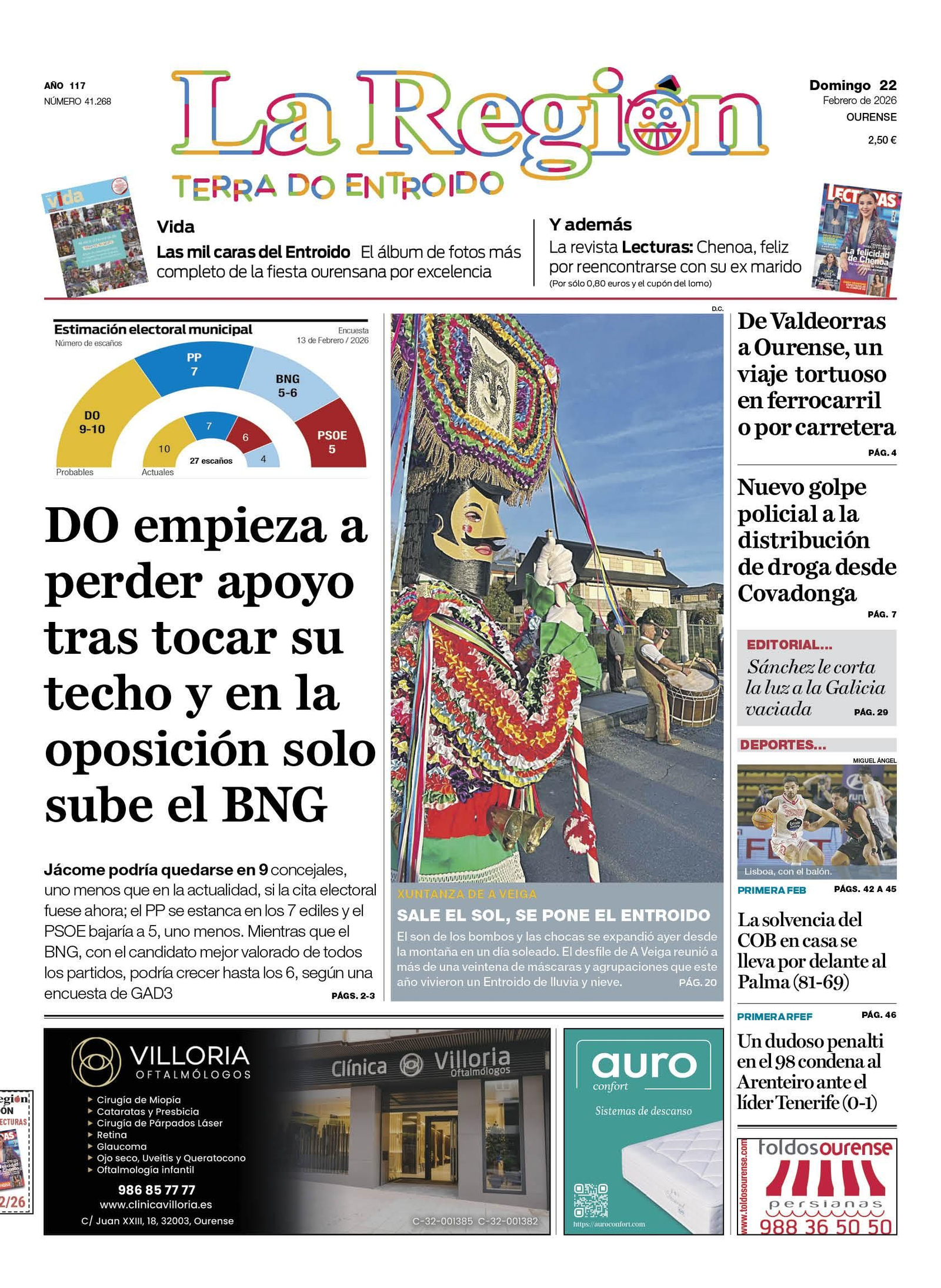 La portada de La Región este domingo 22 de febrero.