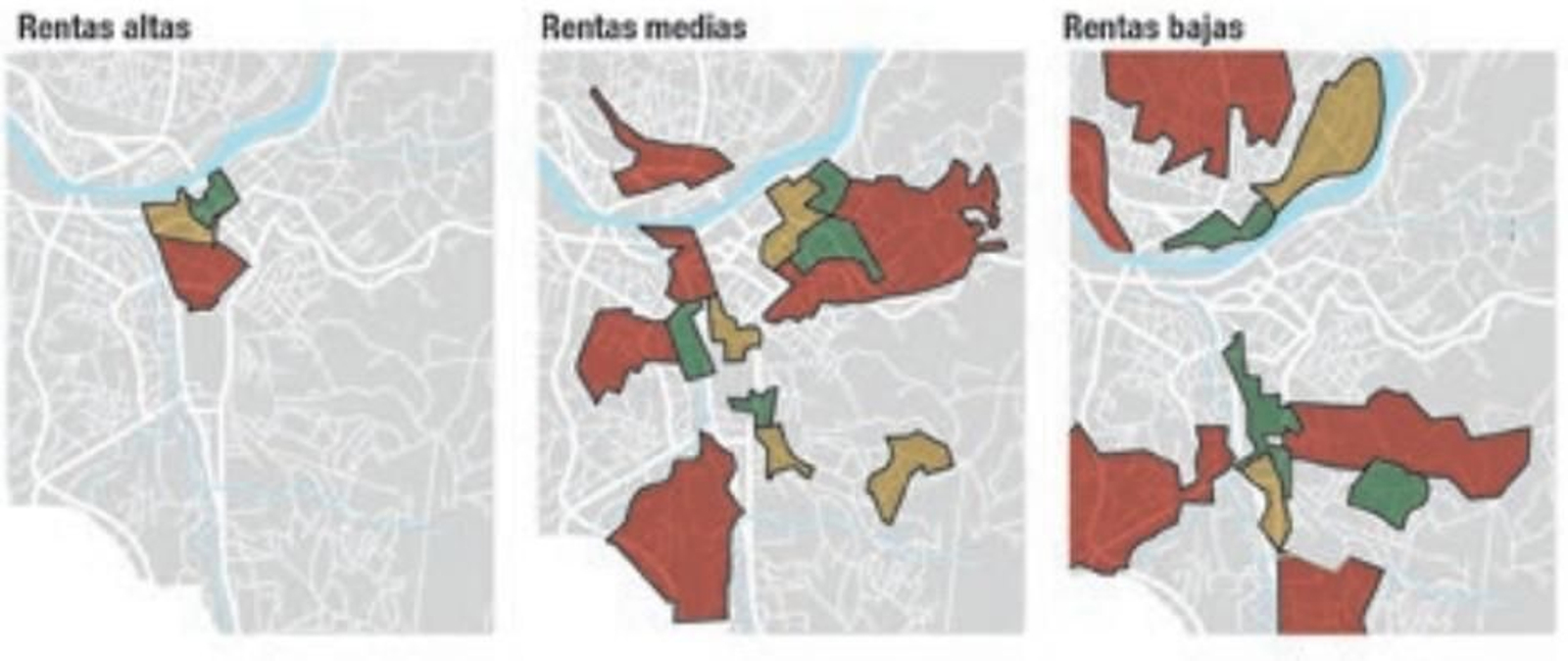 Accesibilidad a grandes zonas verdes según renta media de las viviendas