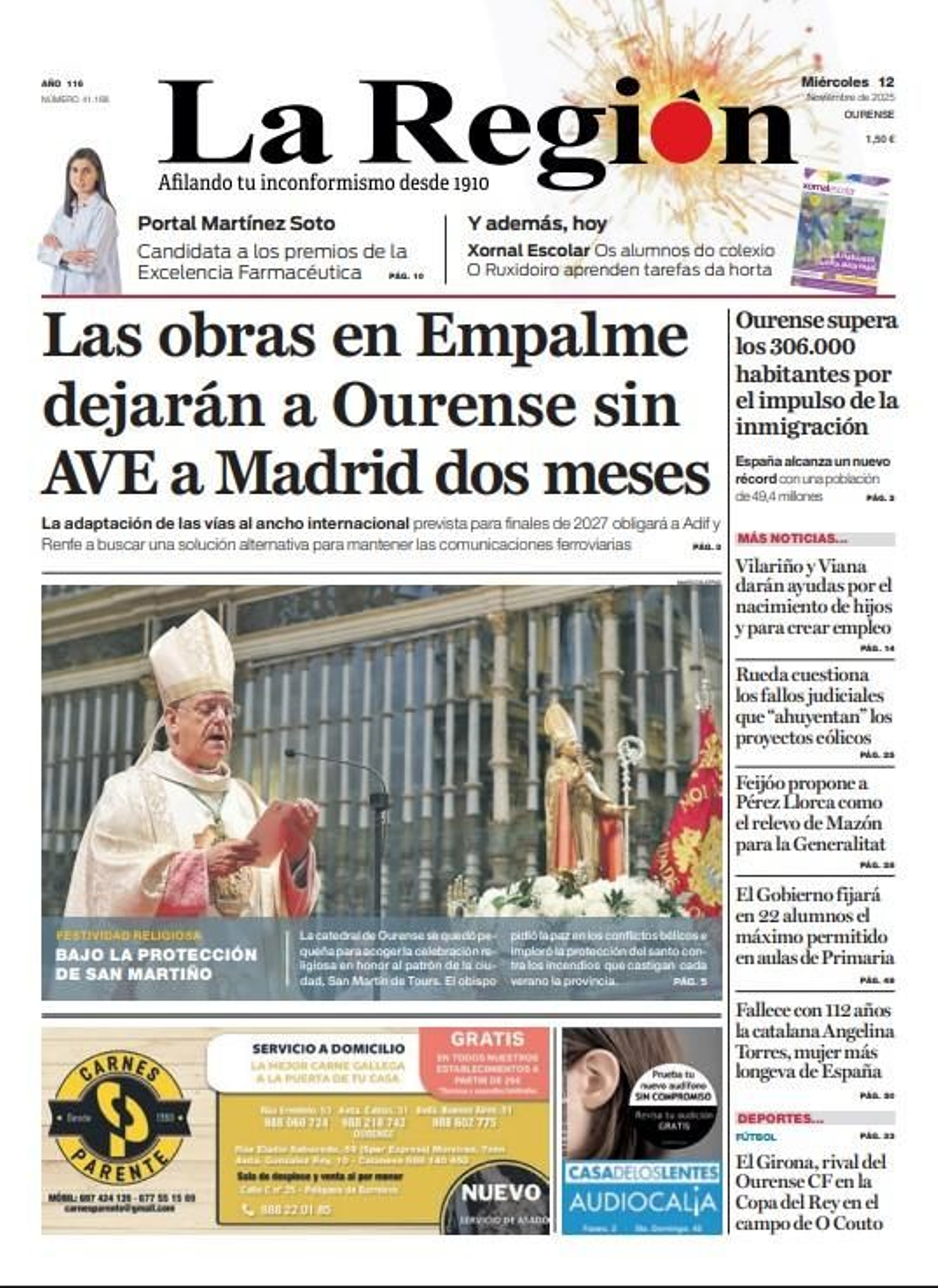 Los titulares de La Región del miércoles, 12 de noviembre