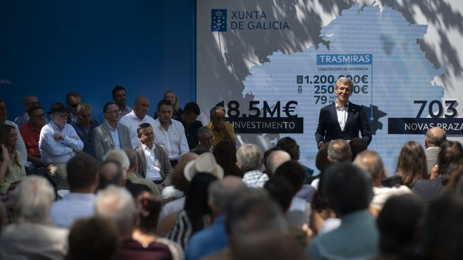 Alfonso Rueda durante su intervención en el acto de balance del plan de inversiones, en Piñor.