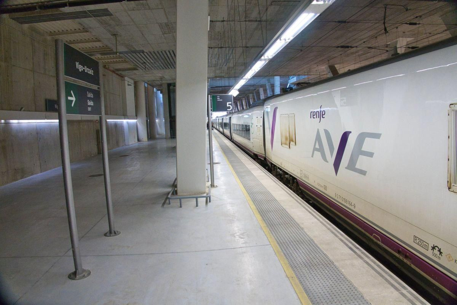 La estación de Urzaiz, vacía de pasajeros con un tren AVE estacionado