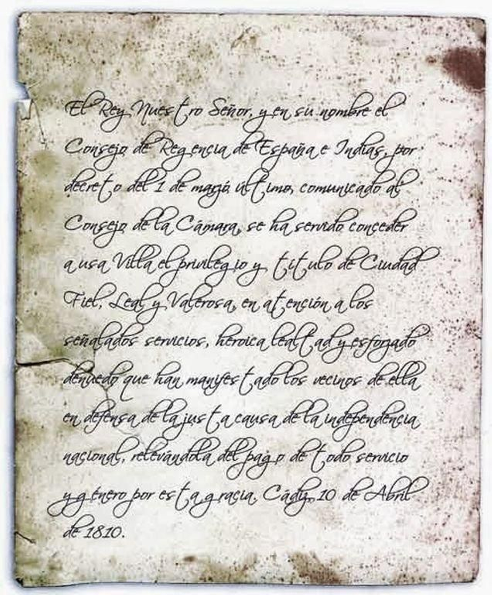 En 1810 el secretario general del Consejo de Regencia, Santos Sánchez, anuncia a Vigo el privilegio de ciudad fiel y leal, iniciando la controversia Fuente: lamasdono.bolgspot.com.