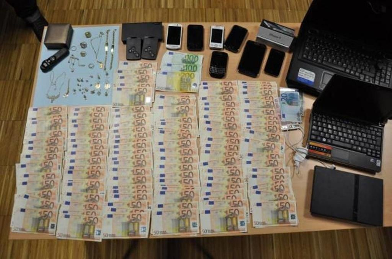 Dinero y efectos intervenidos a la red por la Policía.