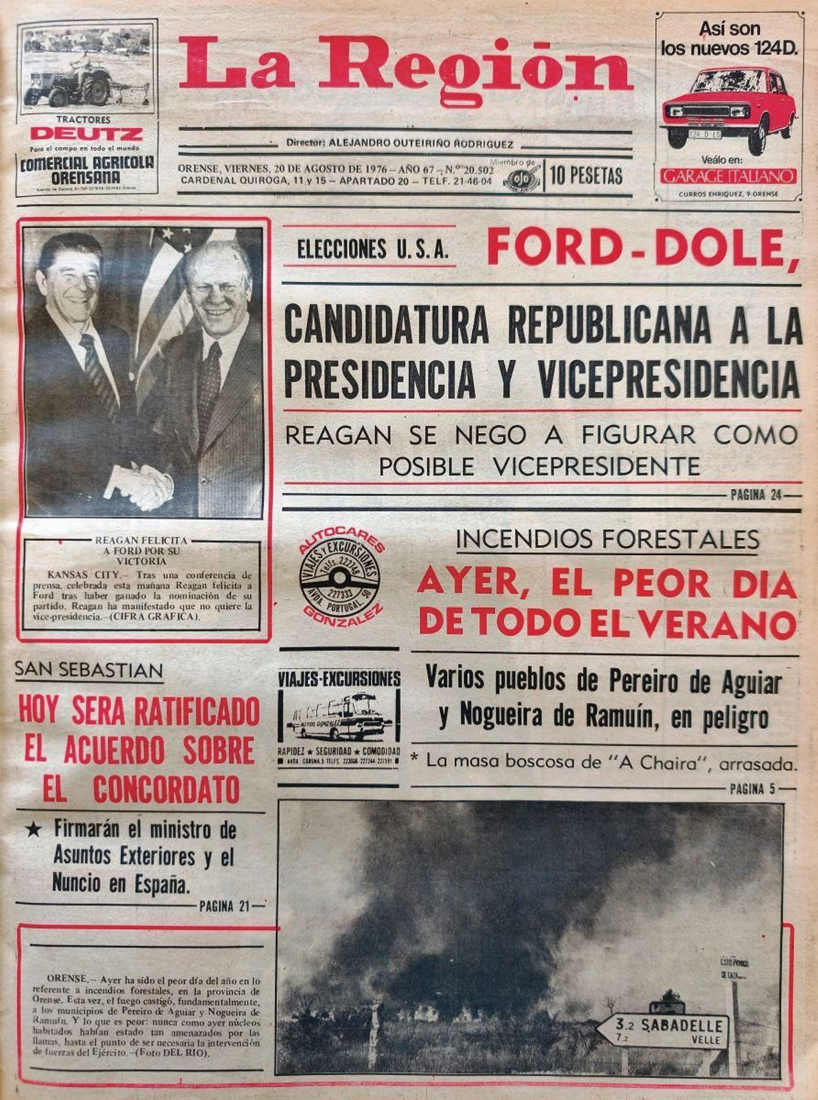 Primera página del 20 de agosto de 1976.