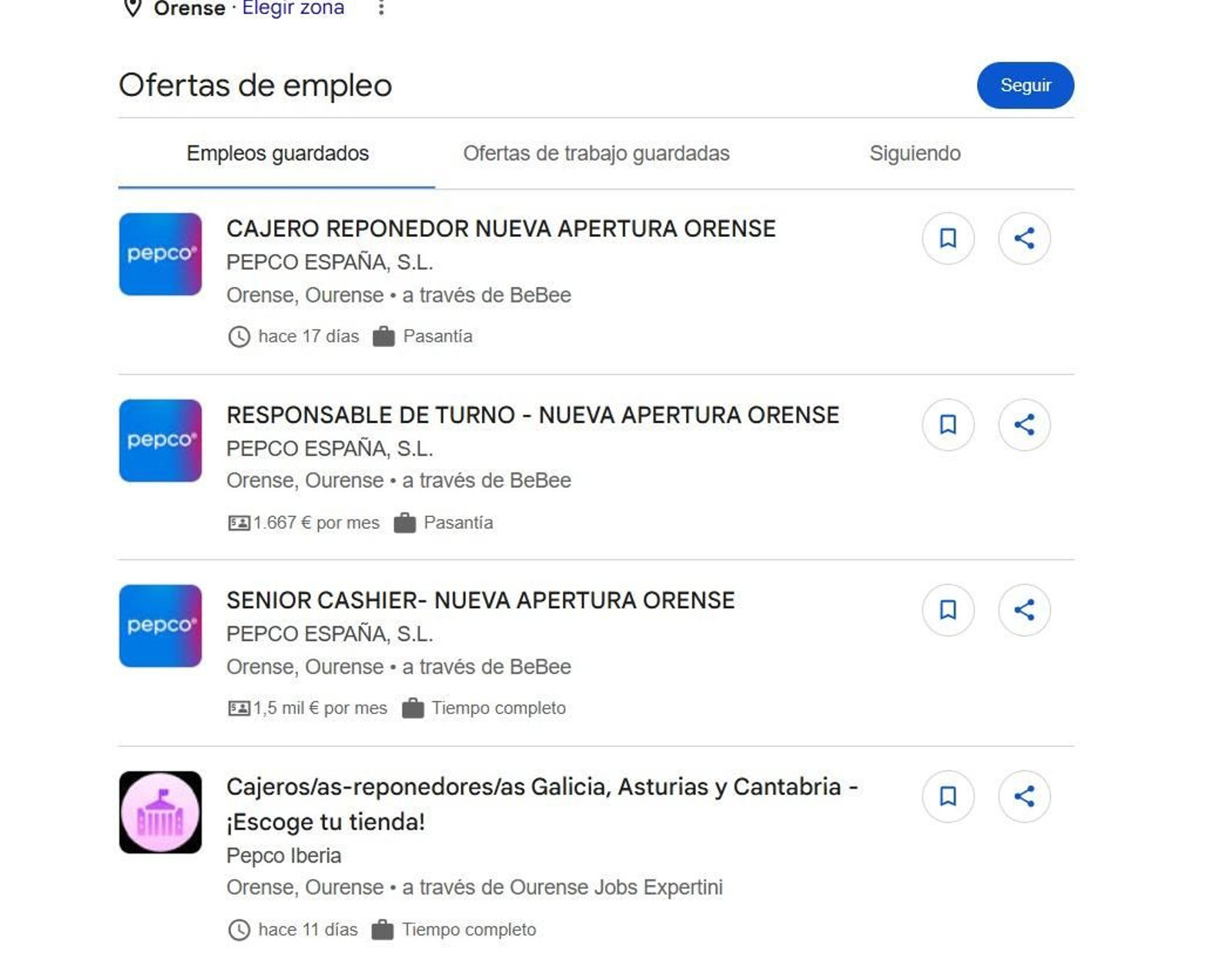 Puestos de trabajo ofertados