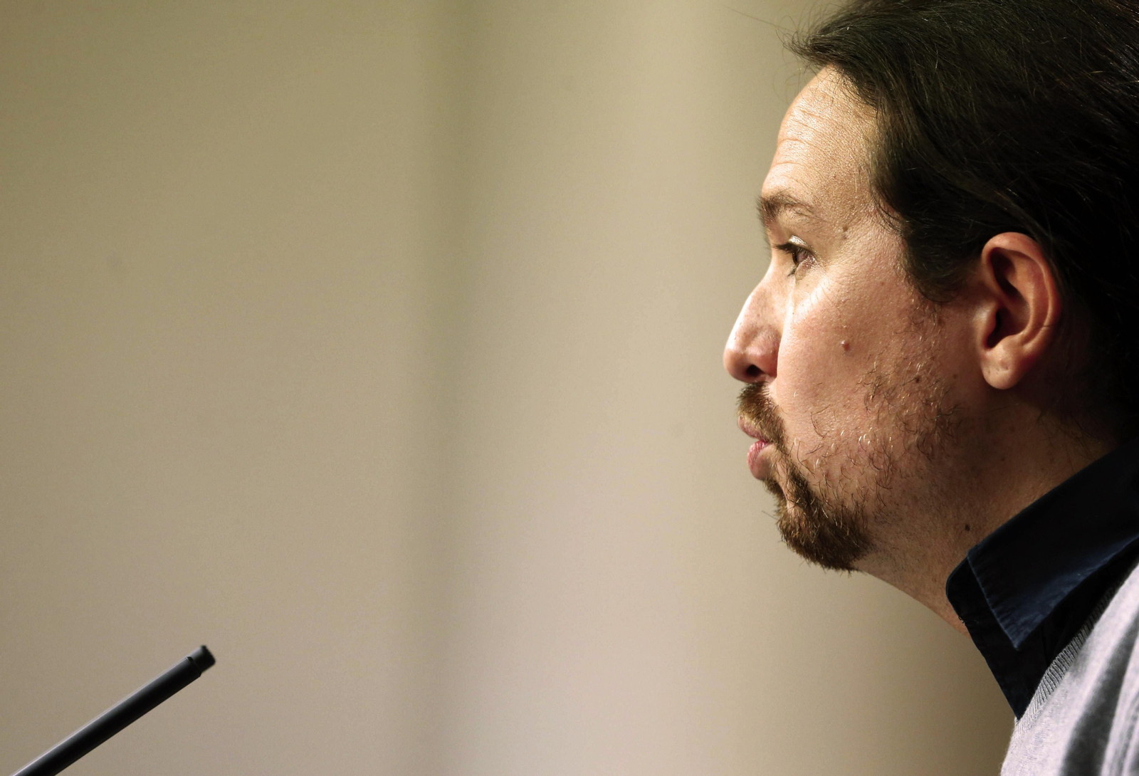 El líder de Podemos, ayer en la rueda de prensa que ofreció tras su encuentro con Pedro Sánchez.