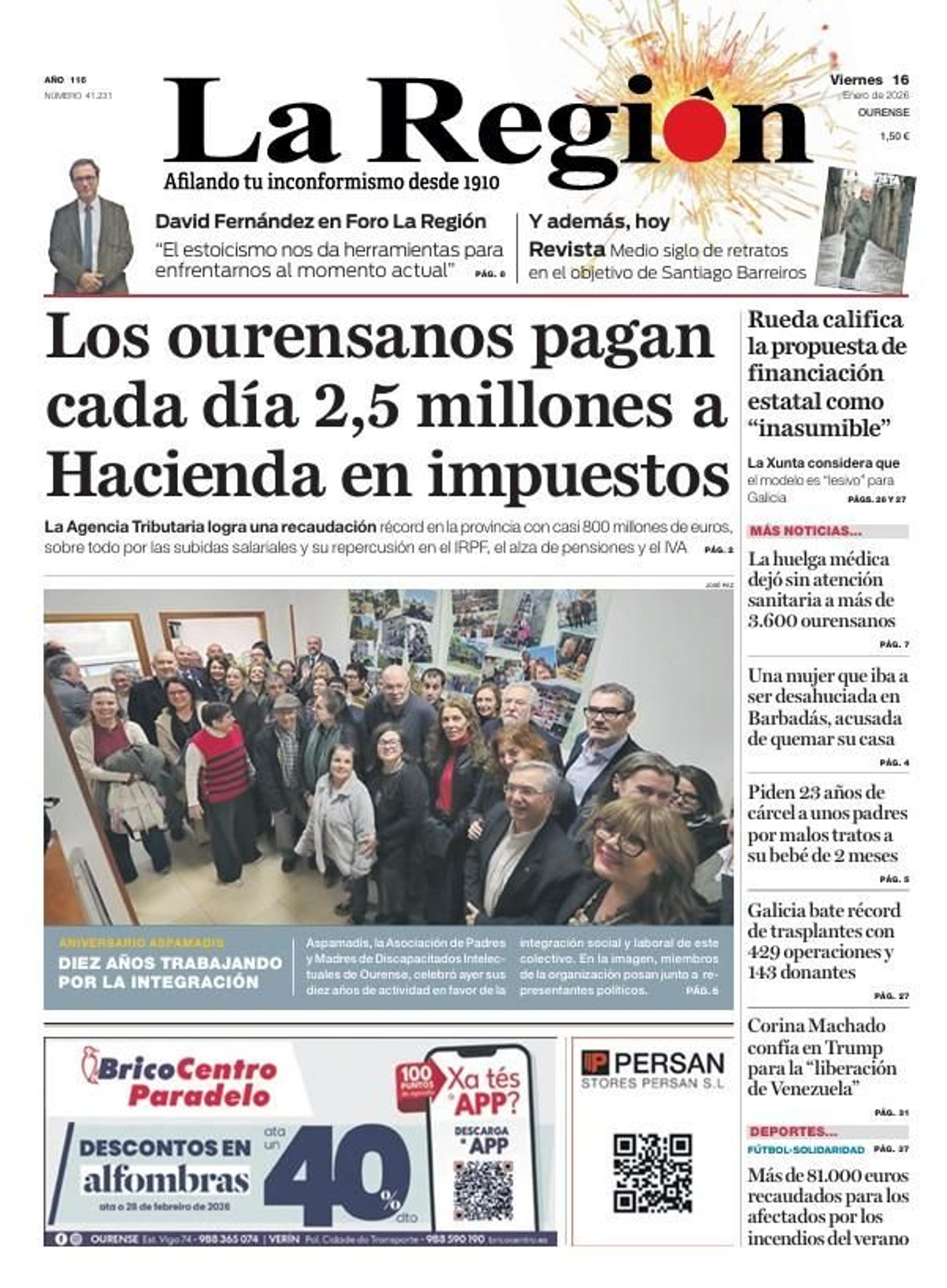 La portada de este viiernes, 16 de enero.