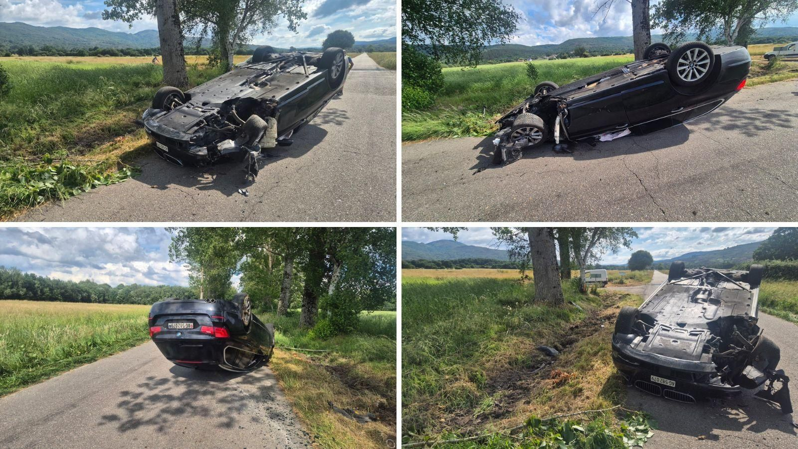 El vehículo, un BMW con matrícula suiza, quedó volcado tras el accidente ocurrido en la vía rápida entre Xinzo de Limia y Bande, a su paso por el concello de Porqueira.