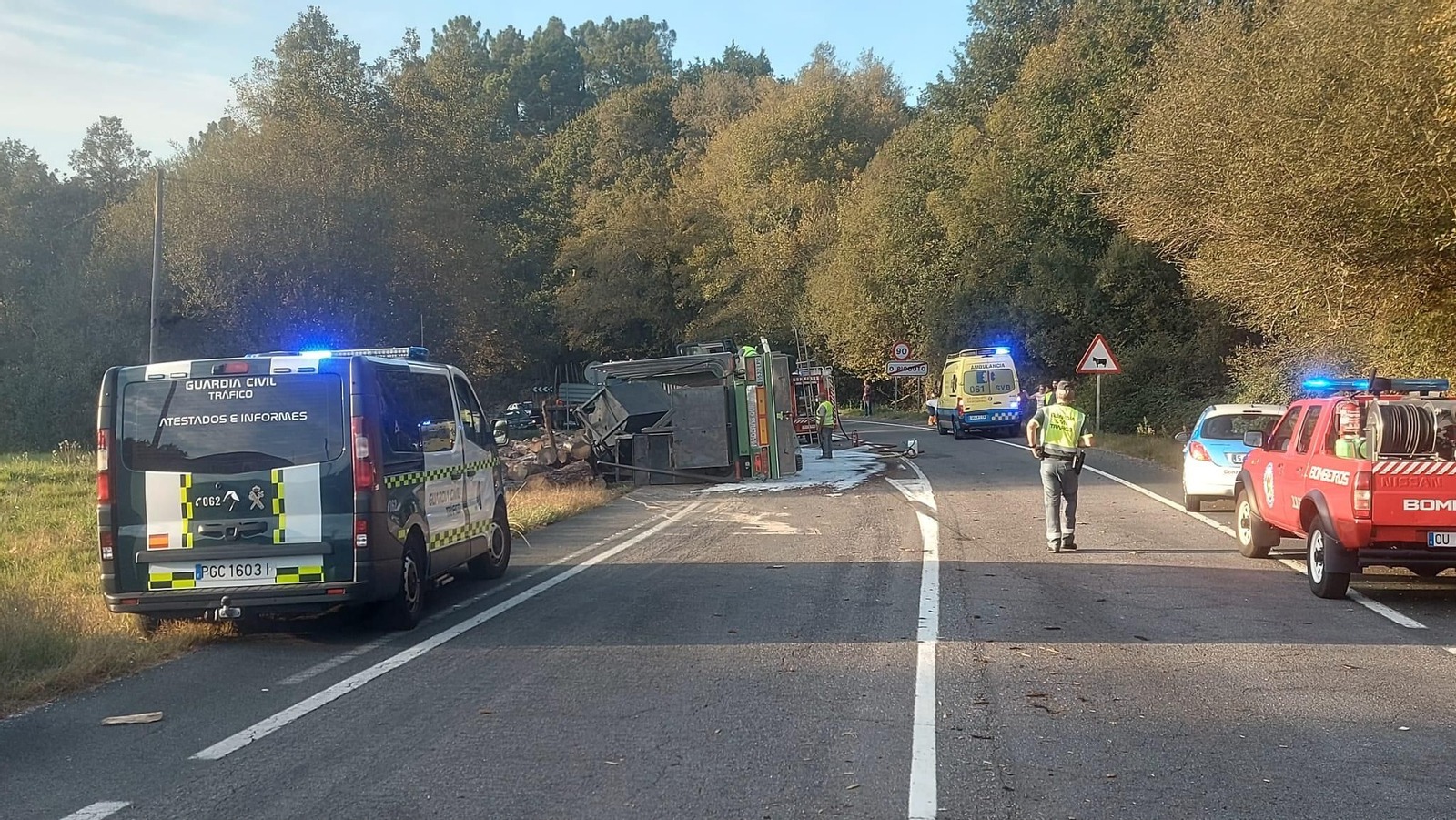 El camión volcado en la carretera OU-531.