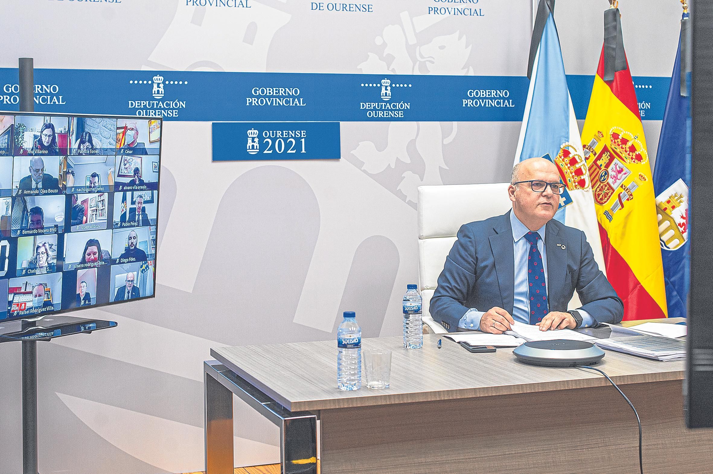 Manuel Baltar, durante la sesión plenaria, celebrada de nuevo de manera telemática.