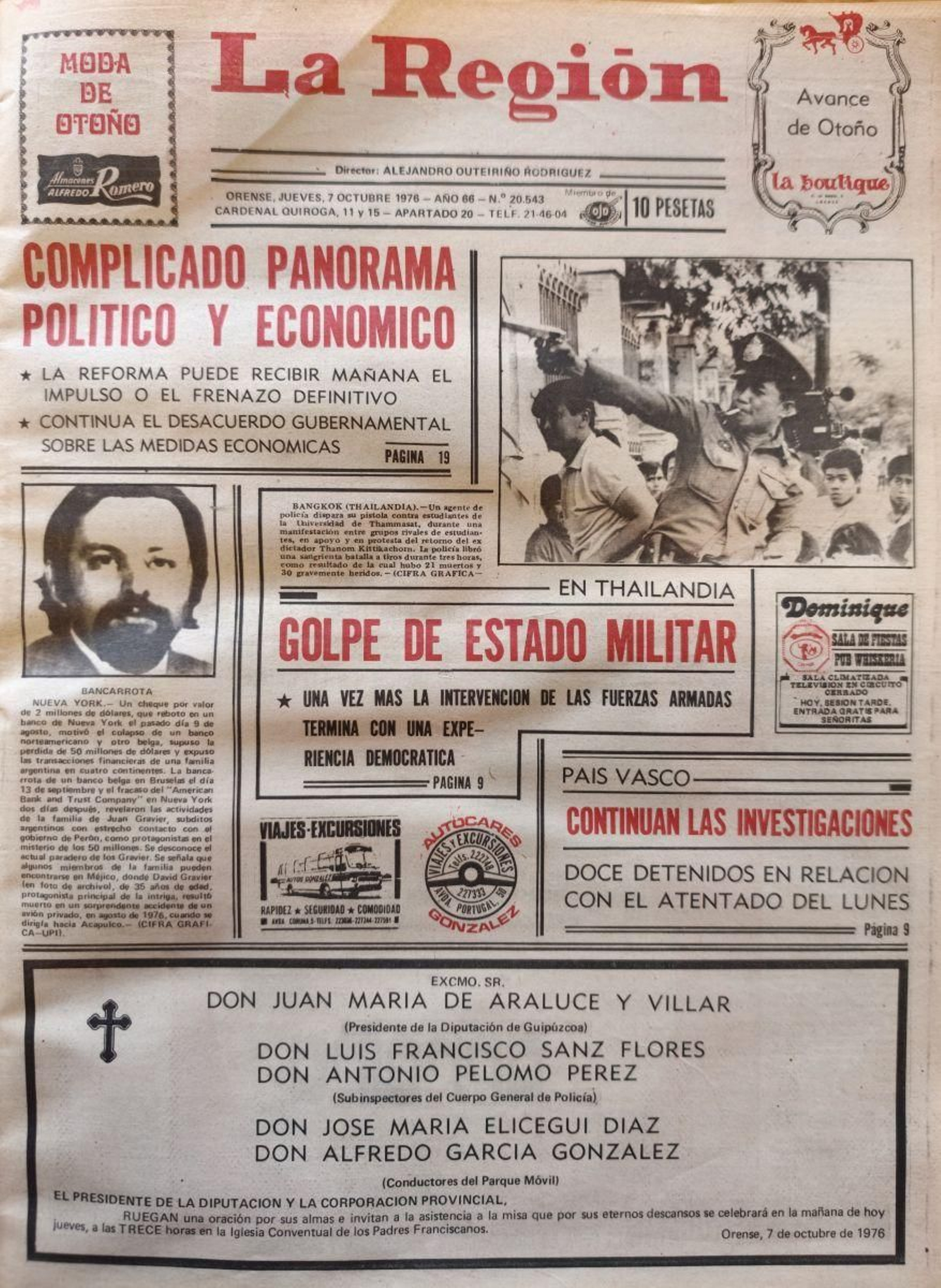 La portada de La Región del 7 de octubre del 1976.
