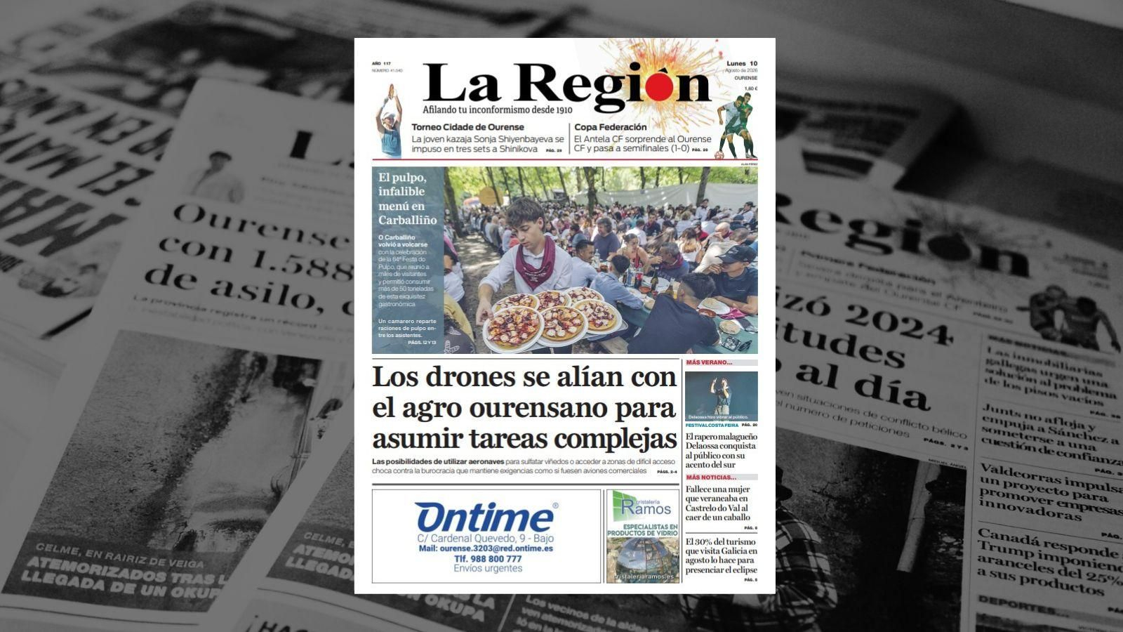 La portada de La Región de este lunes, 10 de agosto.