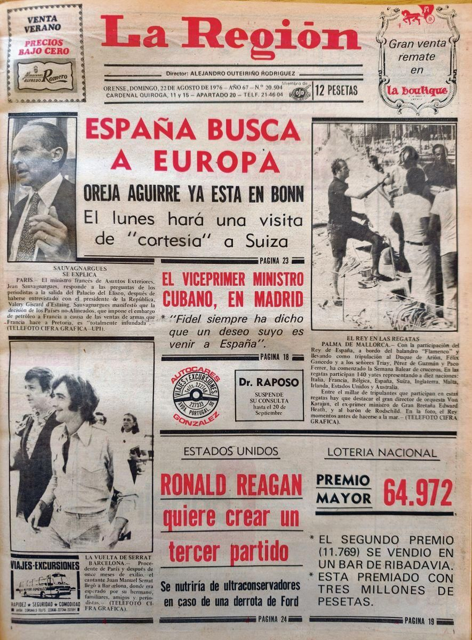 Primera página del 22 de agosto de 1976.