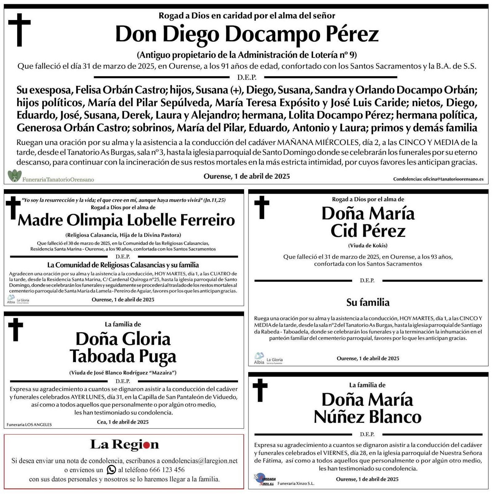 Las esquelas del 1 de abril