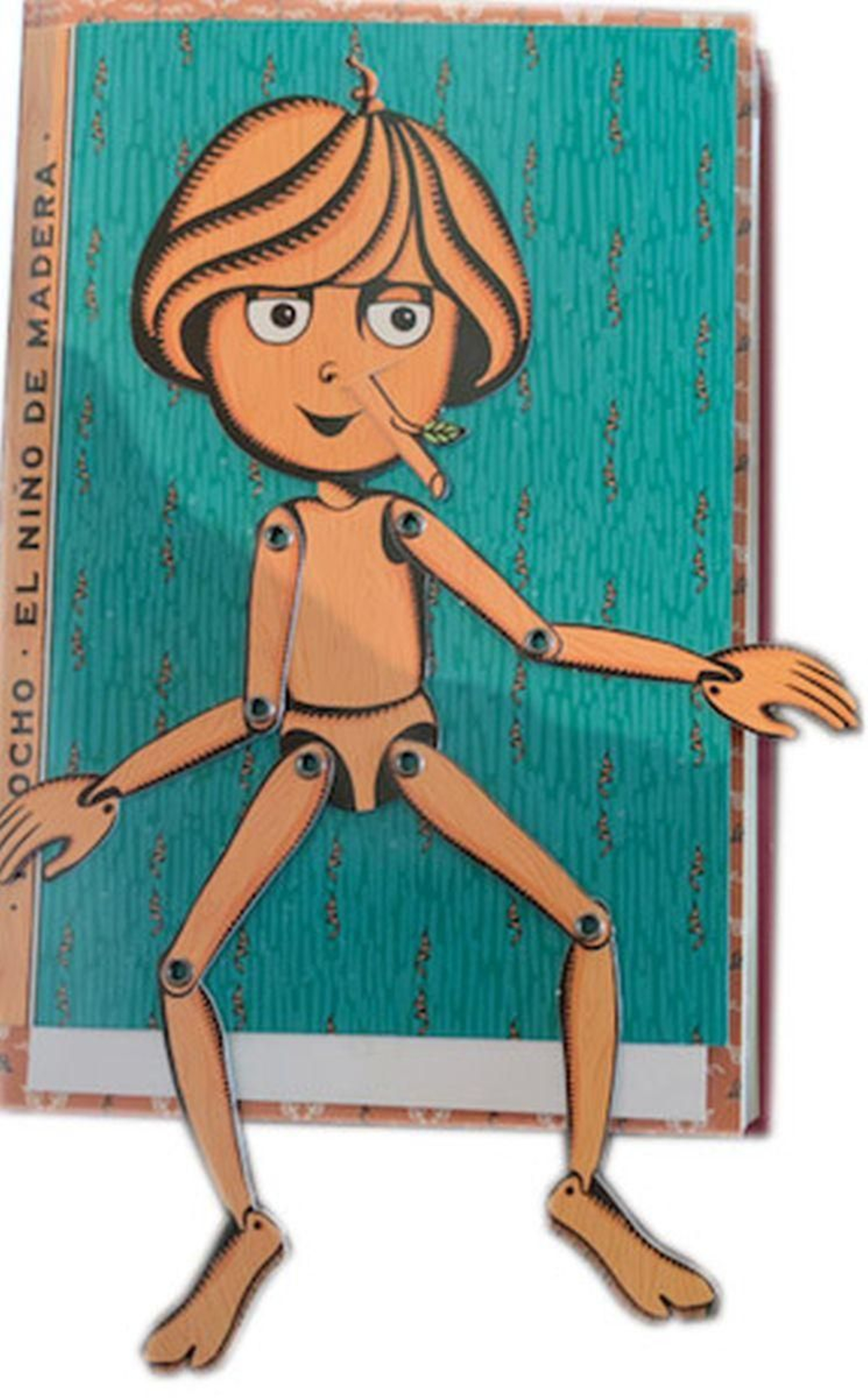 Impreso en China en 2023 con figuras movibles como este Pinocho articulado en madera.