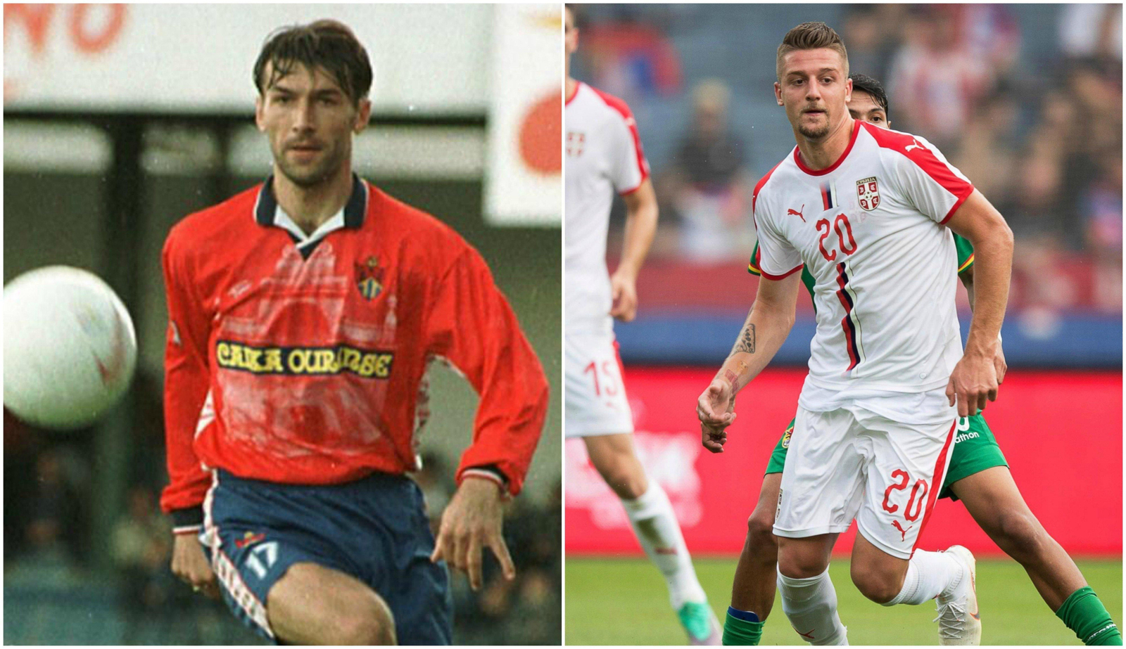 Nikola Milinkovic, en la fotografía de la izquierda con la camiseta del CD Orense, y su hijo Sergej en el Mundial de Rusia con Serbia.