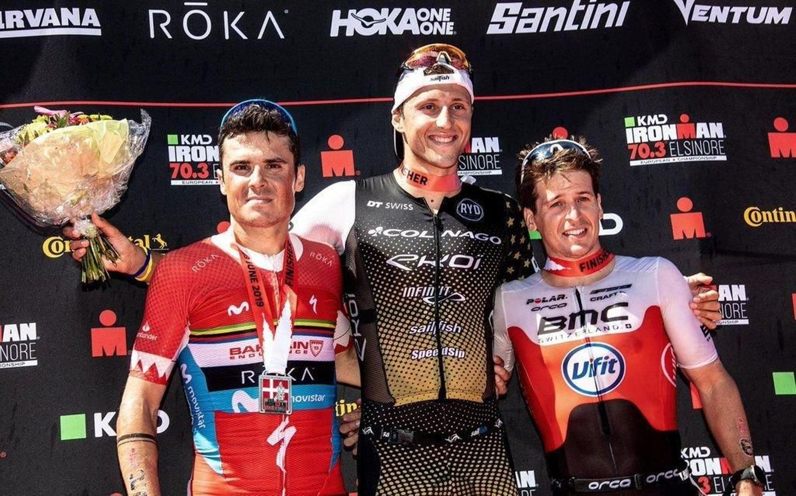 Gómez Noya, Von Berg y Pablo Dapena, en el podio del Mundial de Elsinore.