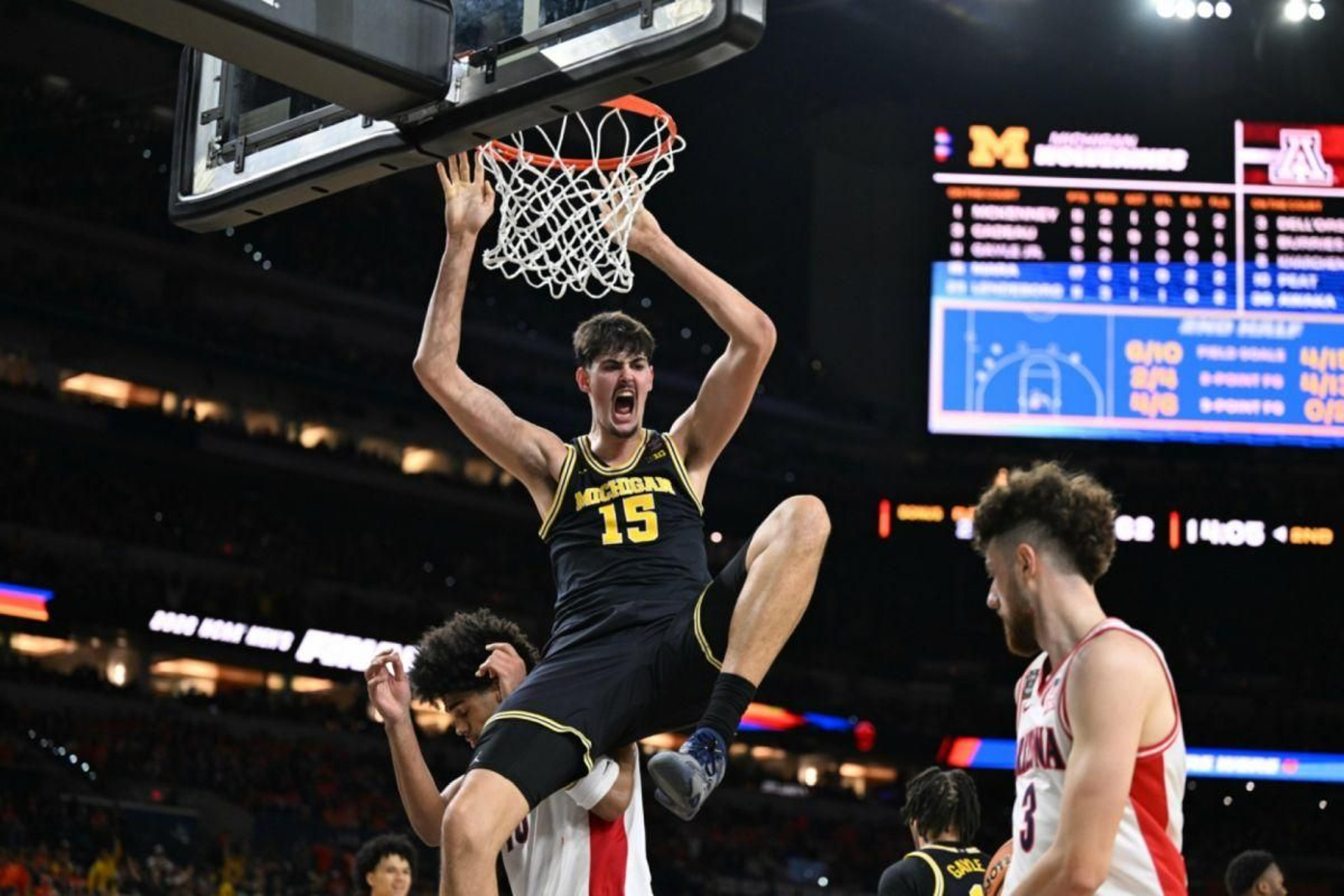 El español de la Universidad de Michigan, Aday Mara, en la final four de la NCAA.