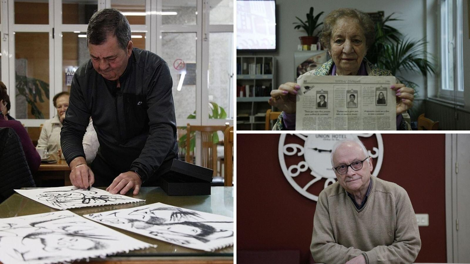Tres carballineses en el taller de A Maiores de La Región.