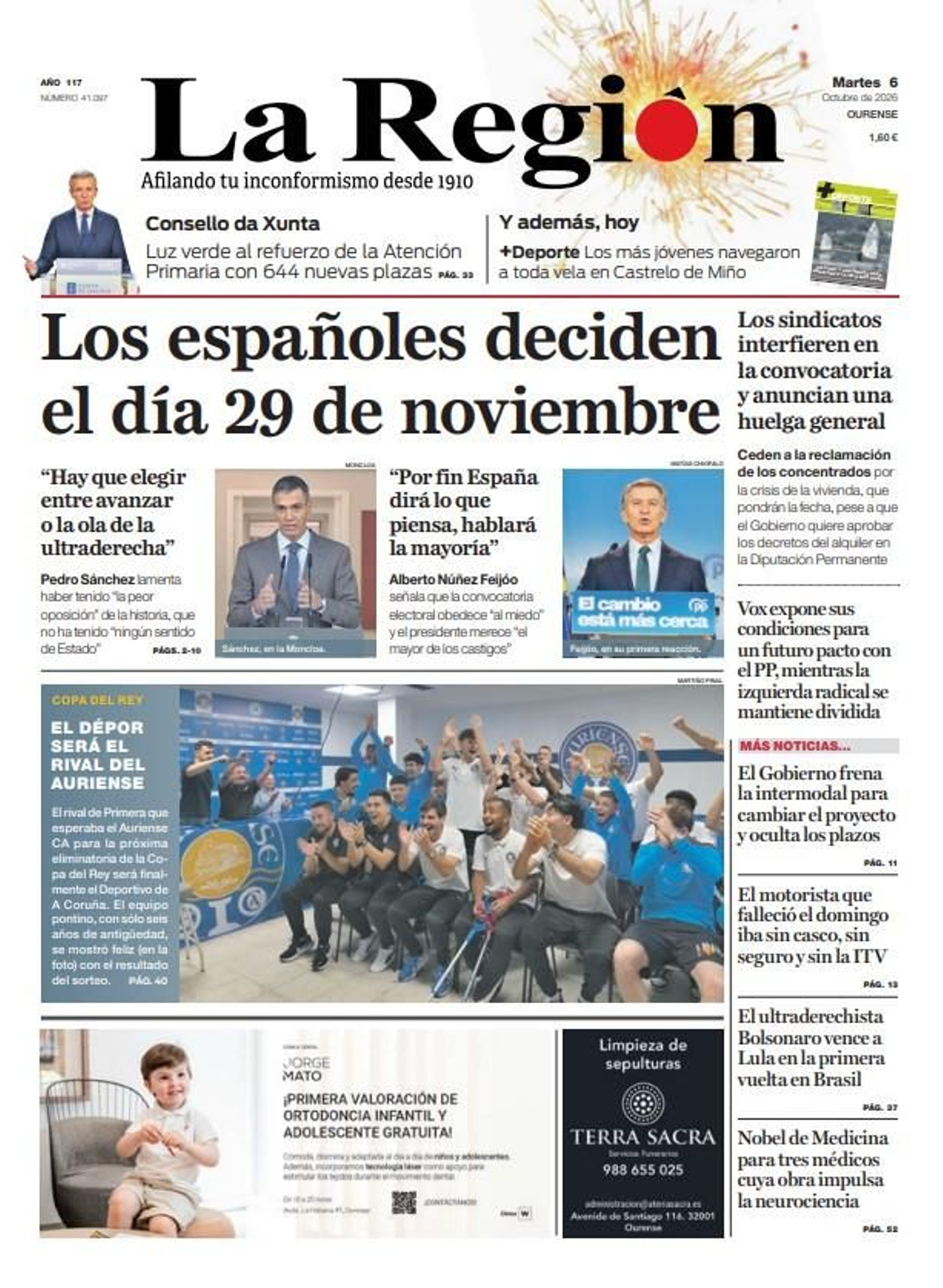 La portada de La Región de este martes, 6 de octubre.
