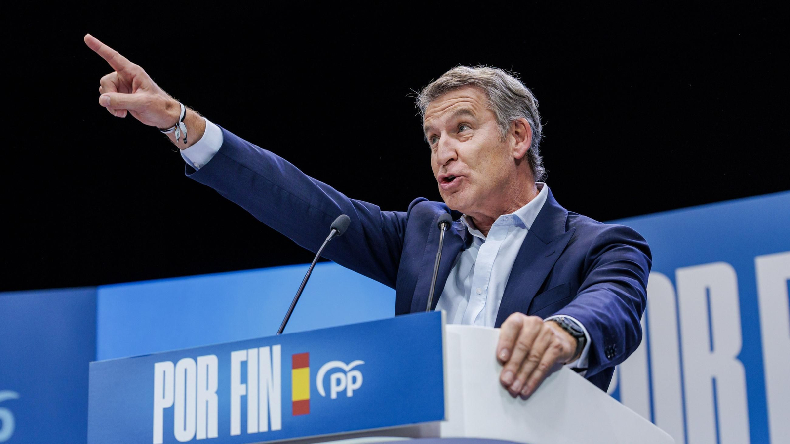 El presidente del Partido Popular, Alberto Núñez Feijóo, durante un acto de precampaña del Partido Popular (PP)