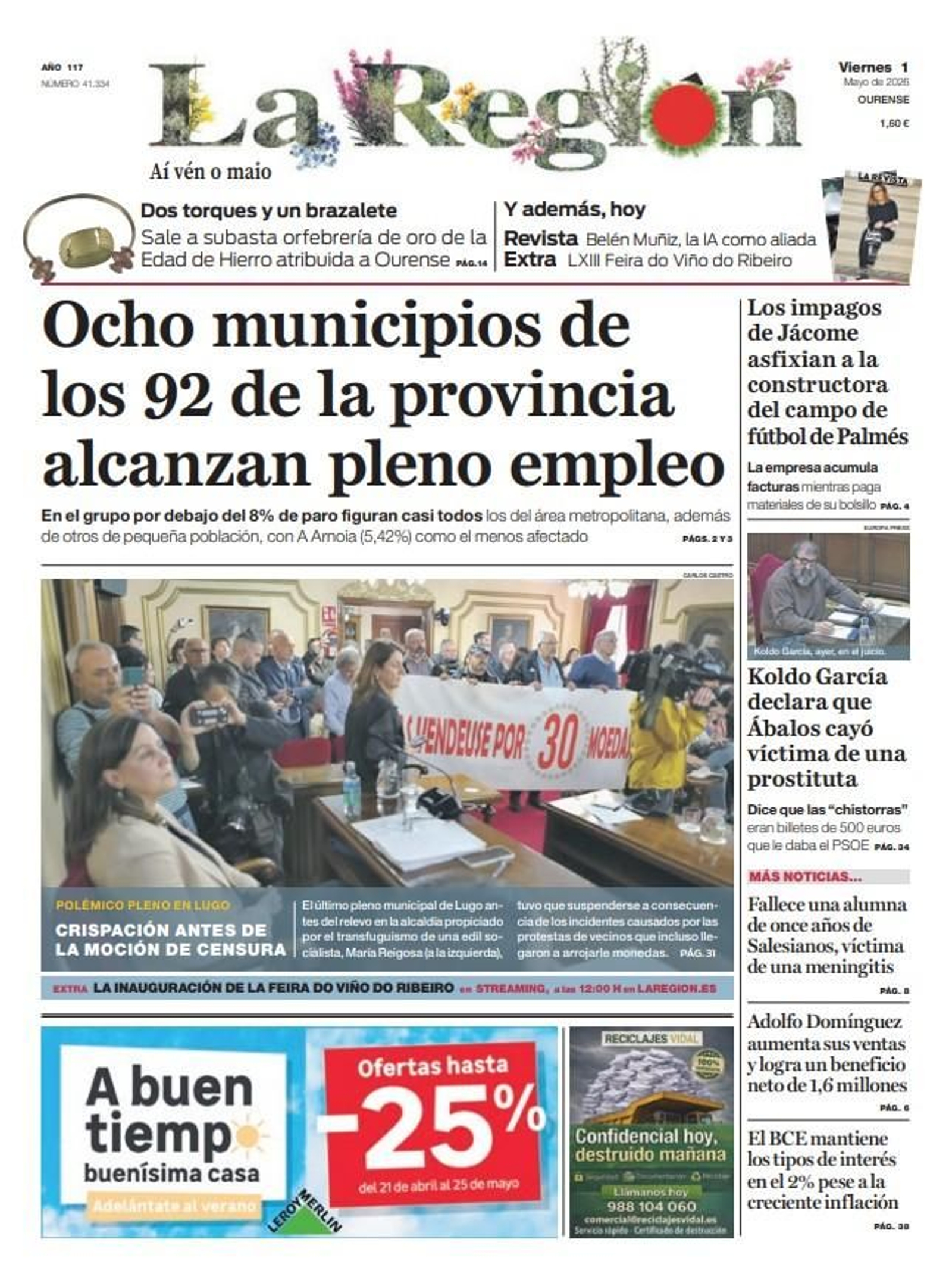 La portada de La Región de este viernes, 1 de mayo