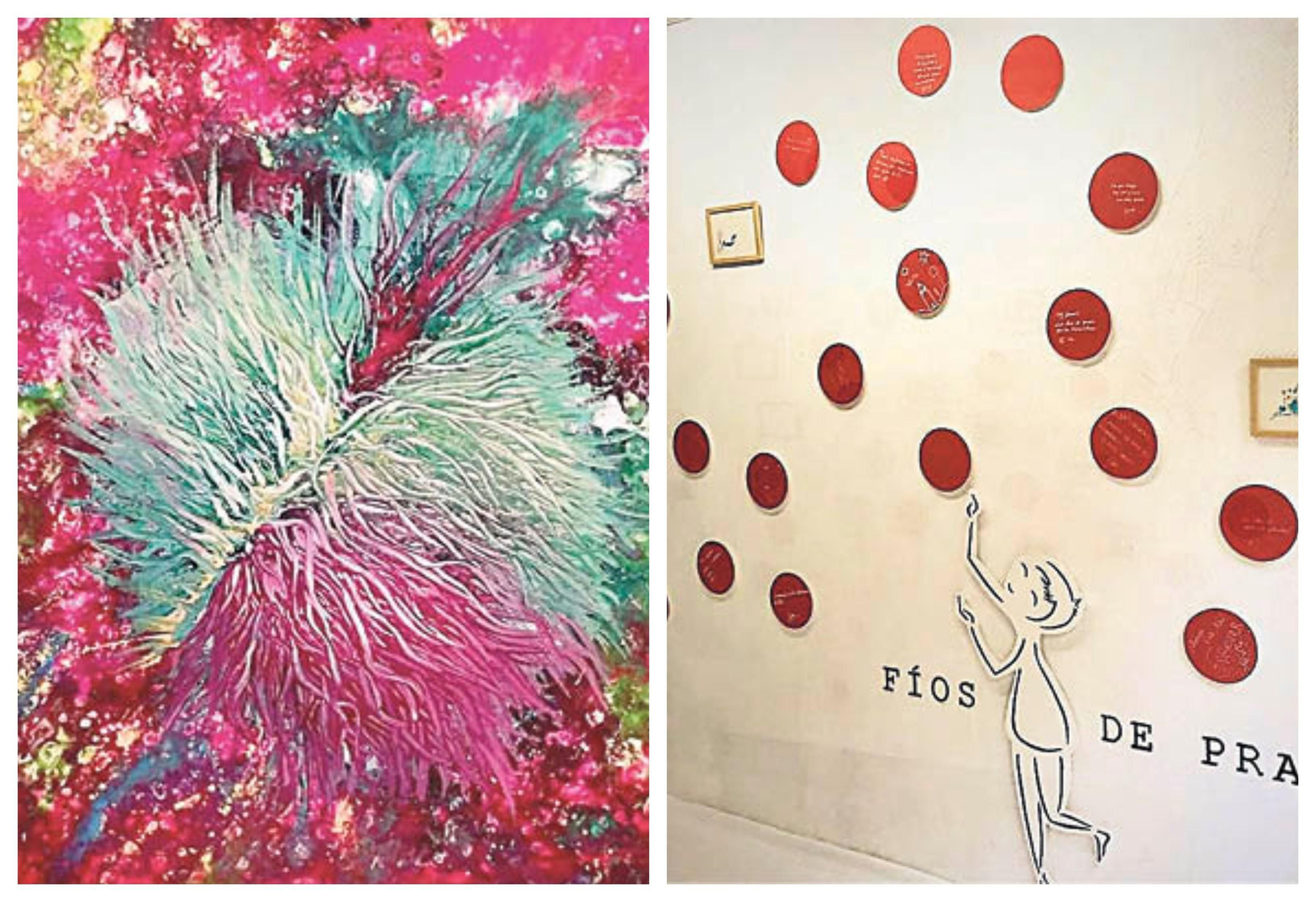 Una de las obras de Angy (izquierda) y el escaparate de Alba (derecha).