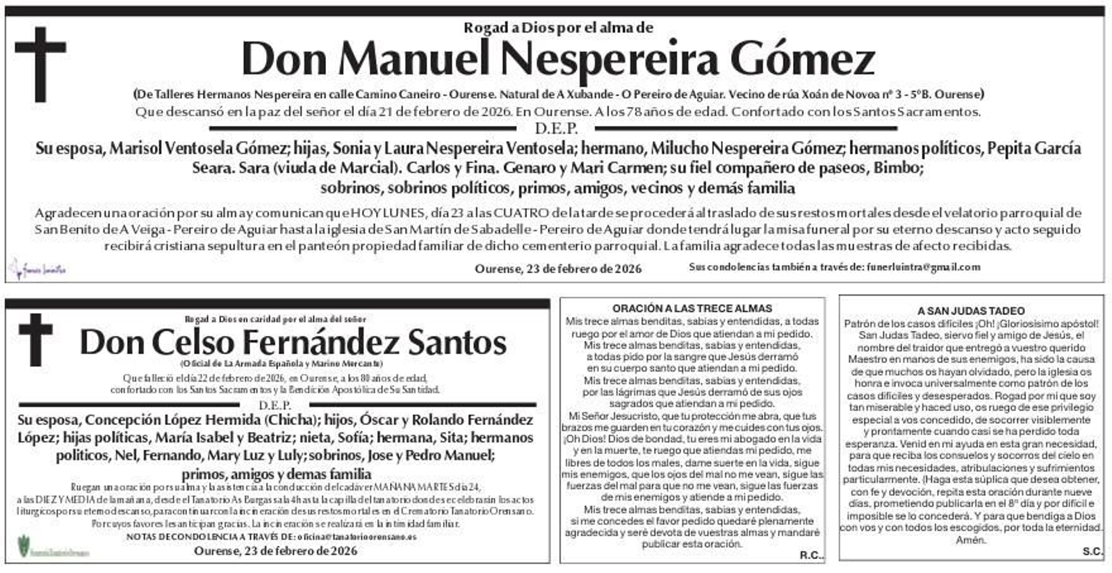 Esquelas del 23 de febrero.